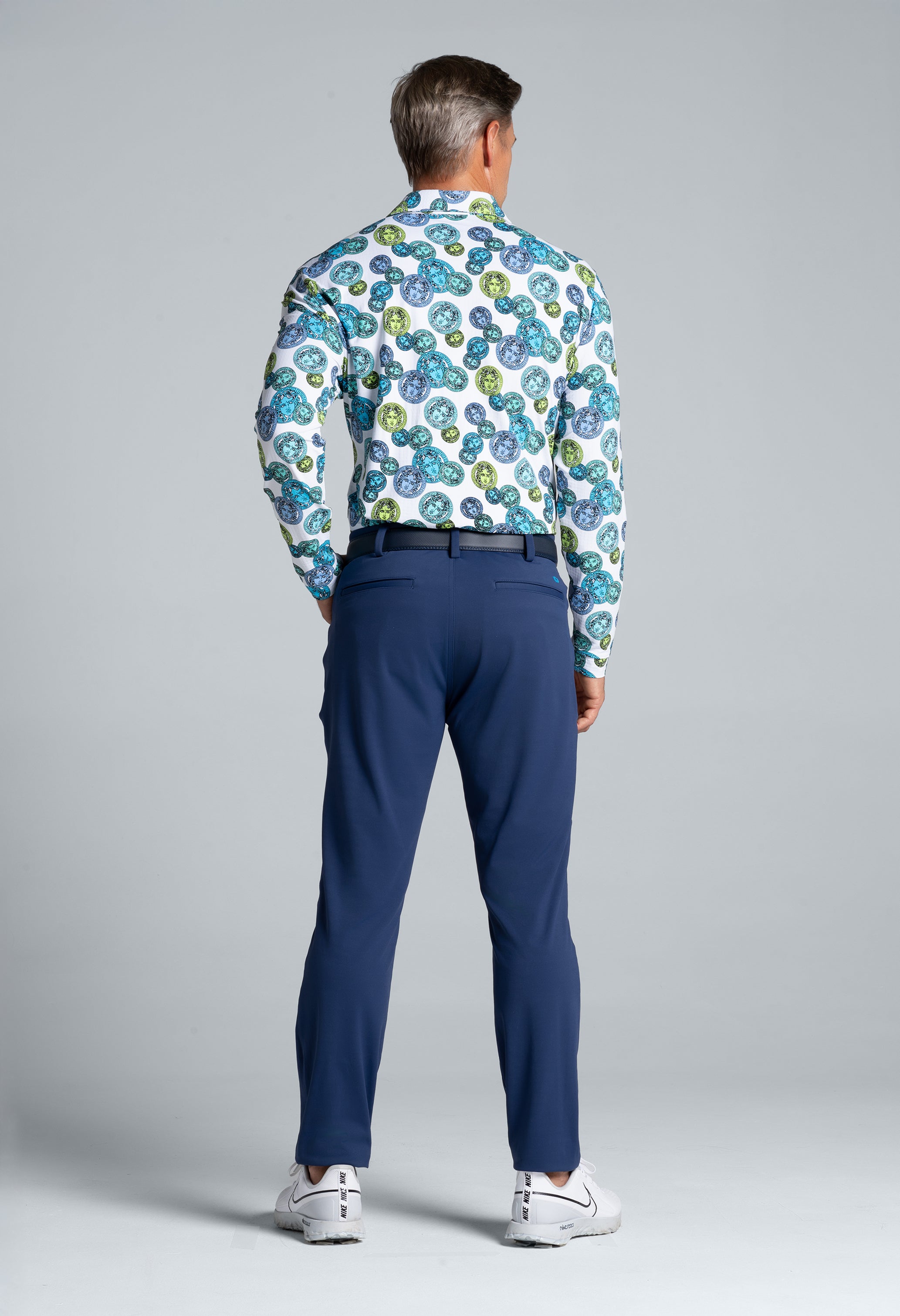 IBKÜL - Medusa Print Long Sleeve Polo – 95171 (Modern Fit) - Color: Turq Multi