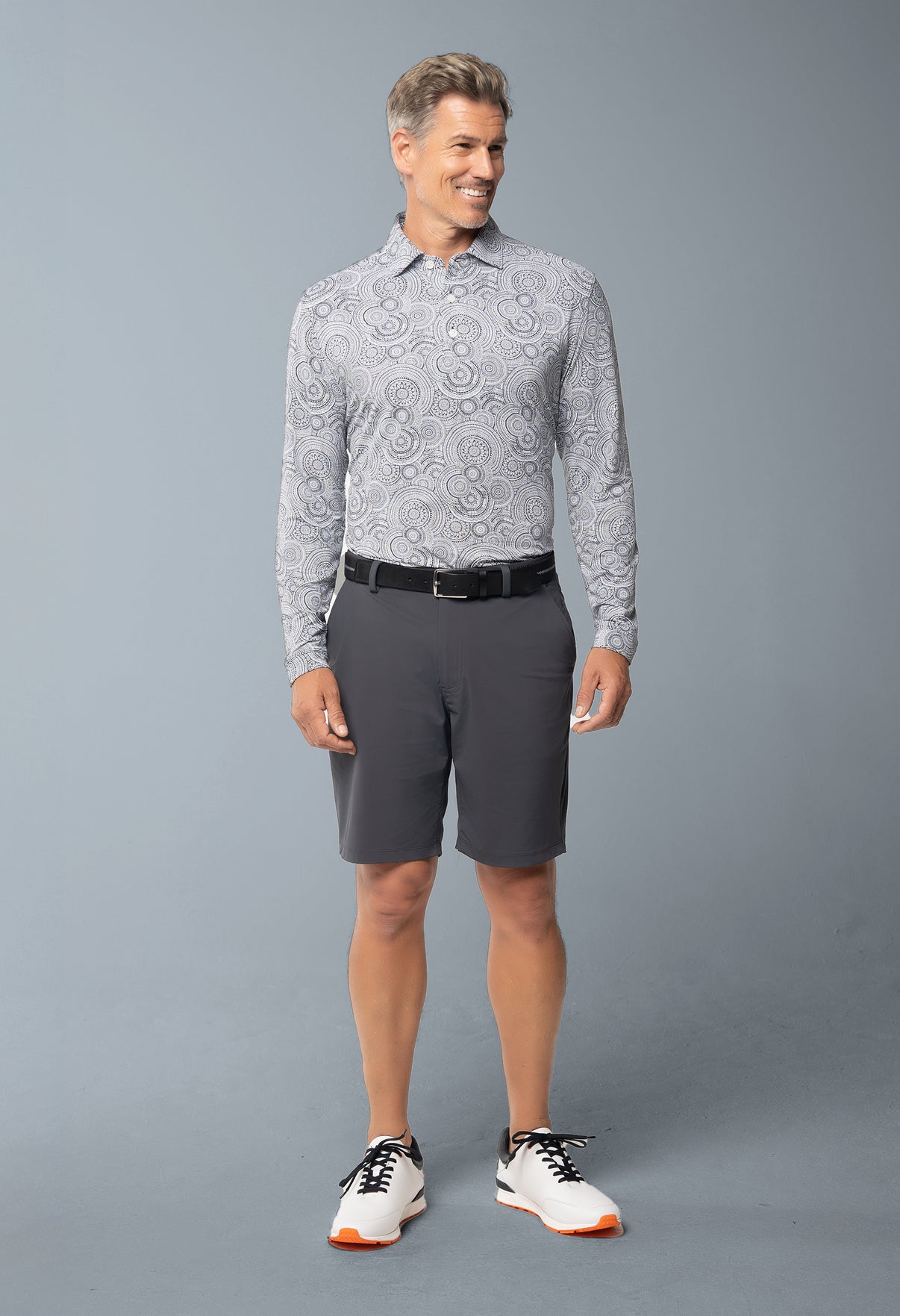 IBKÜL - Pricilla Print Long Sleeve Polo – 95173 (Modern Fit) - Color: Charcoal/White