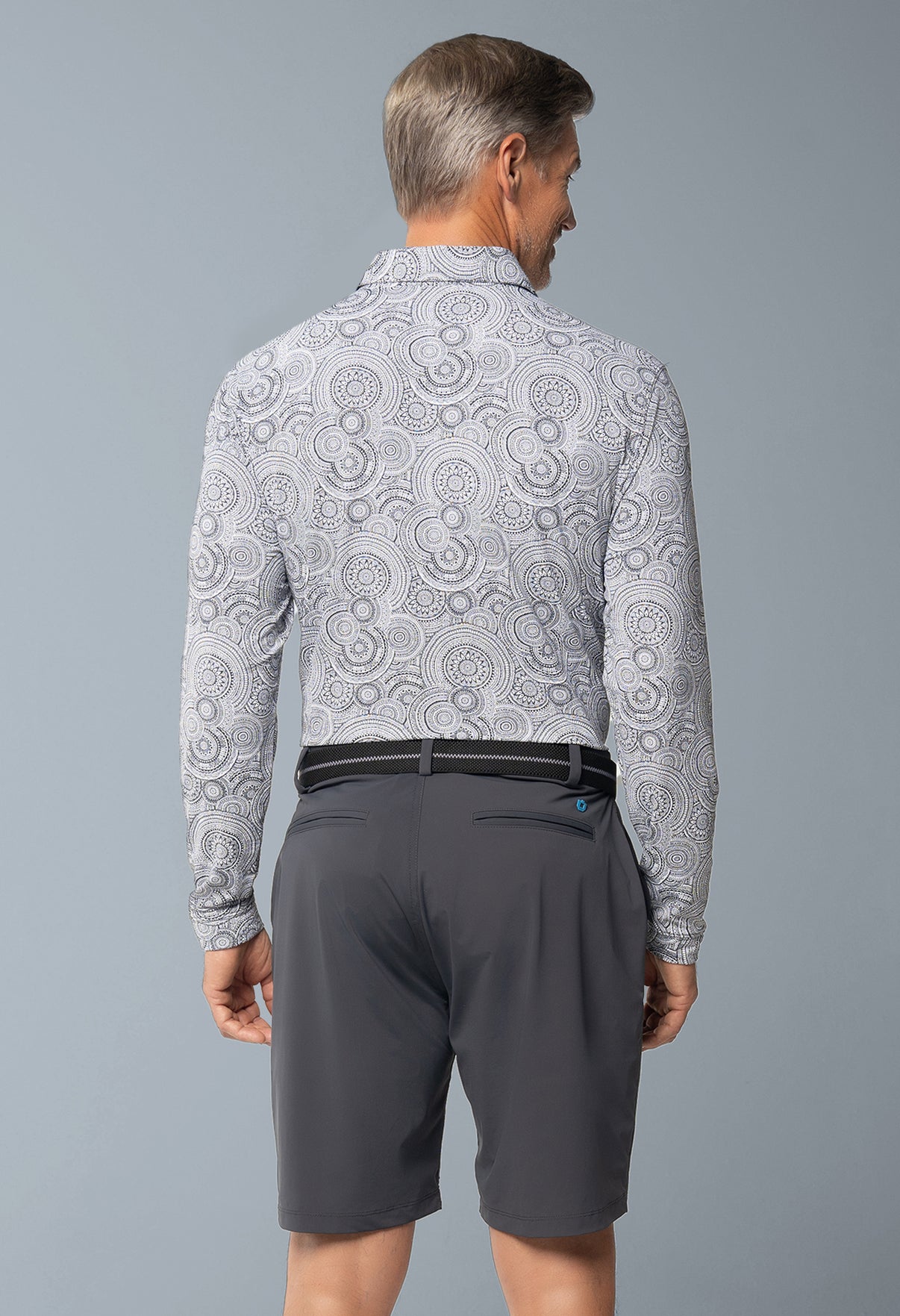 IBKÜL - Pricilla Print Long Sleeve Polo – 95173 (Modern Fit) - Color: Charcoal/White