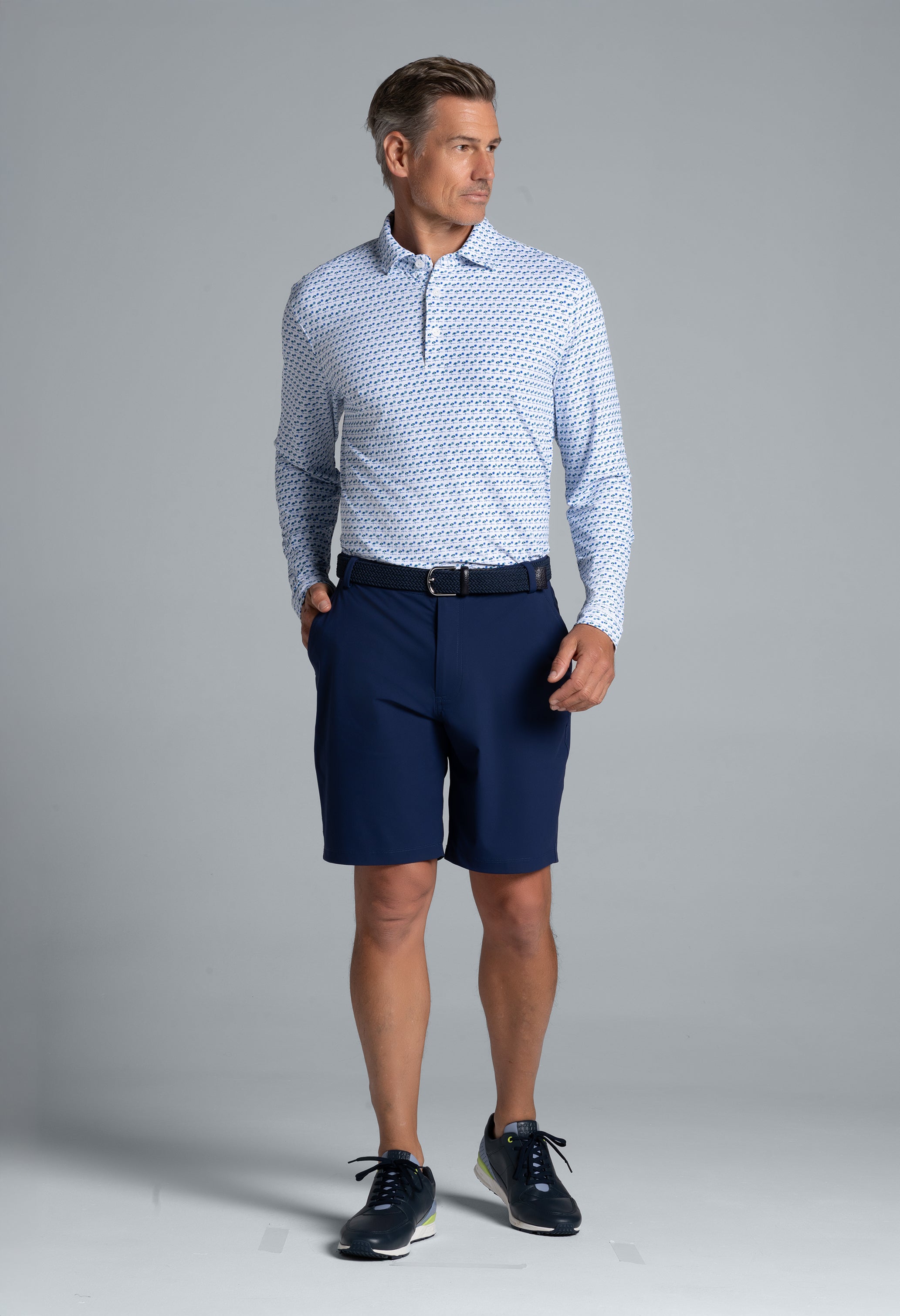 IBKÜL - Beach Day Print Long Sleeve Polo – 95174 (Modern Fit) - Color: Royal/Lime/White