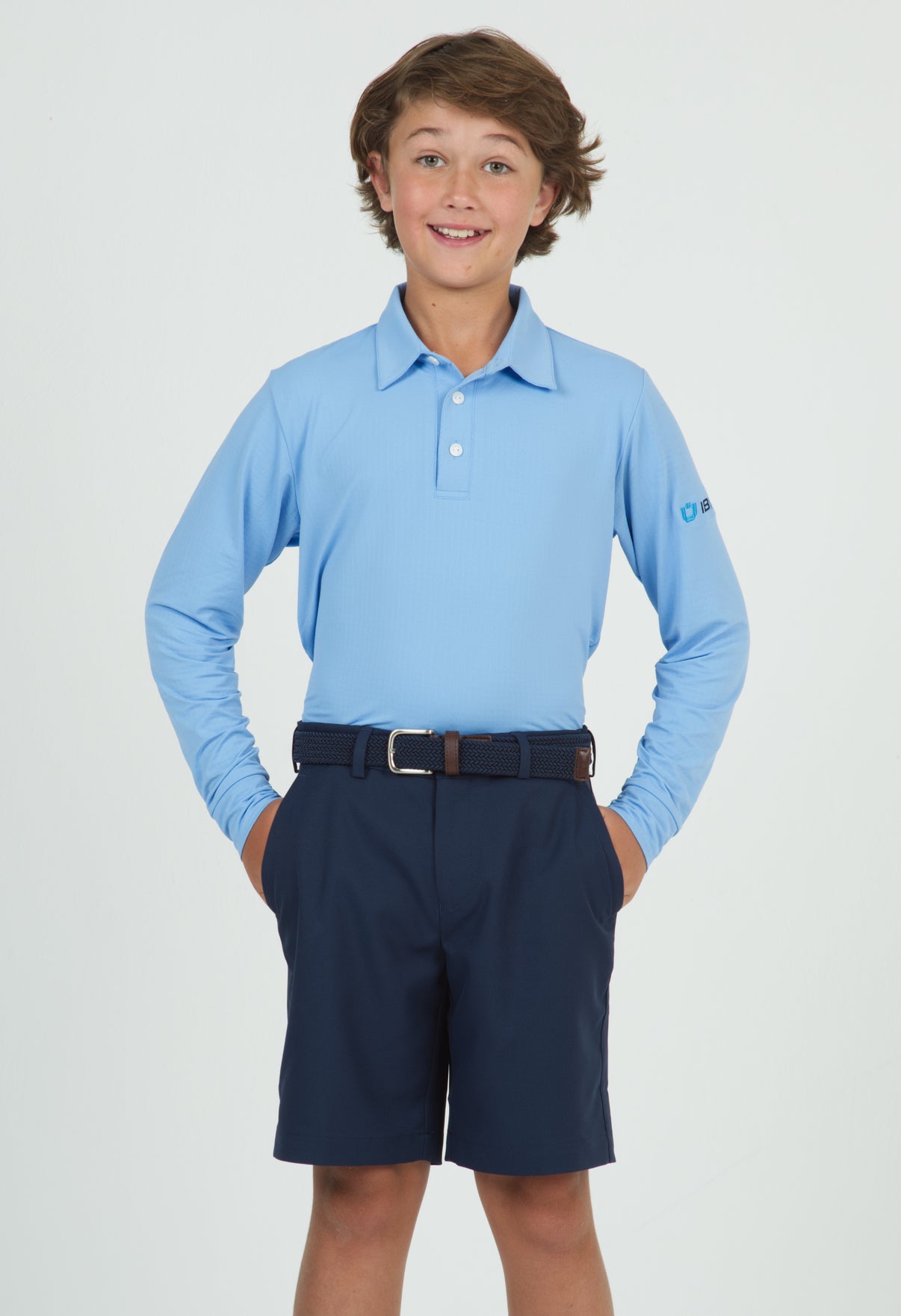 IBKÜL - Youth Solid Long Sleeve Polo - 95199B - Color: Peri