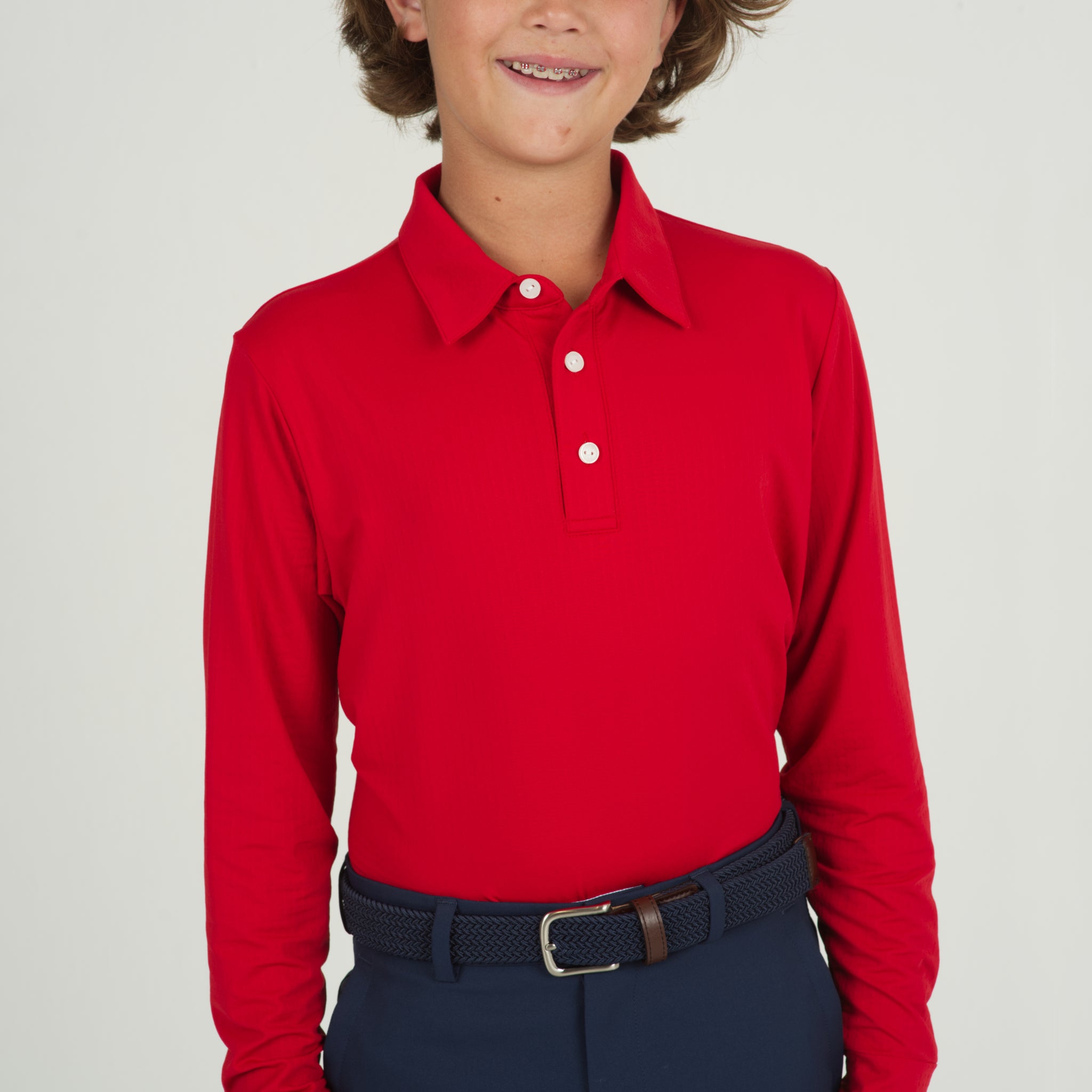 IBKÜL - Youth Solid Long Sleeve Polo - 95199B - Color: Red