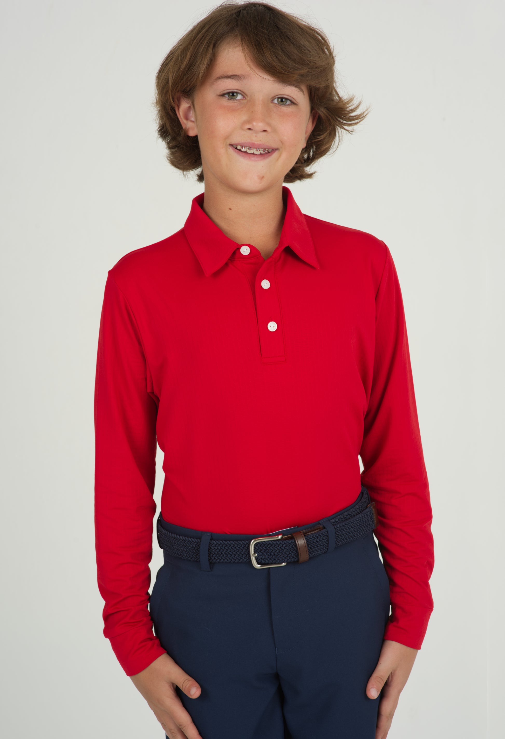 IBKÜL - Youth Solid Long Sleeve Polo - 95199B - Color: Red