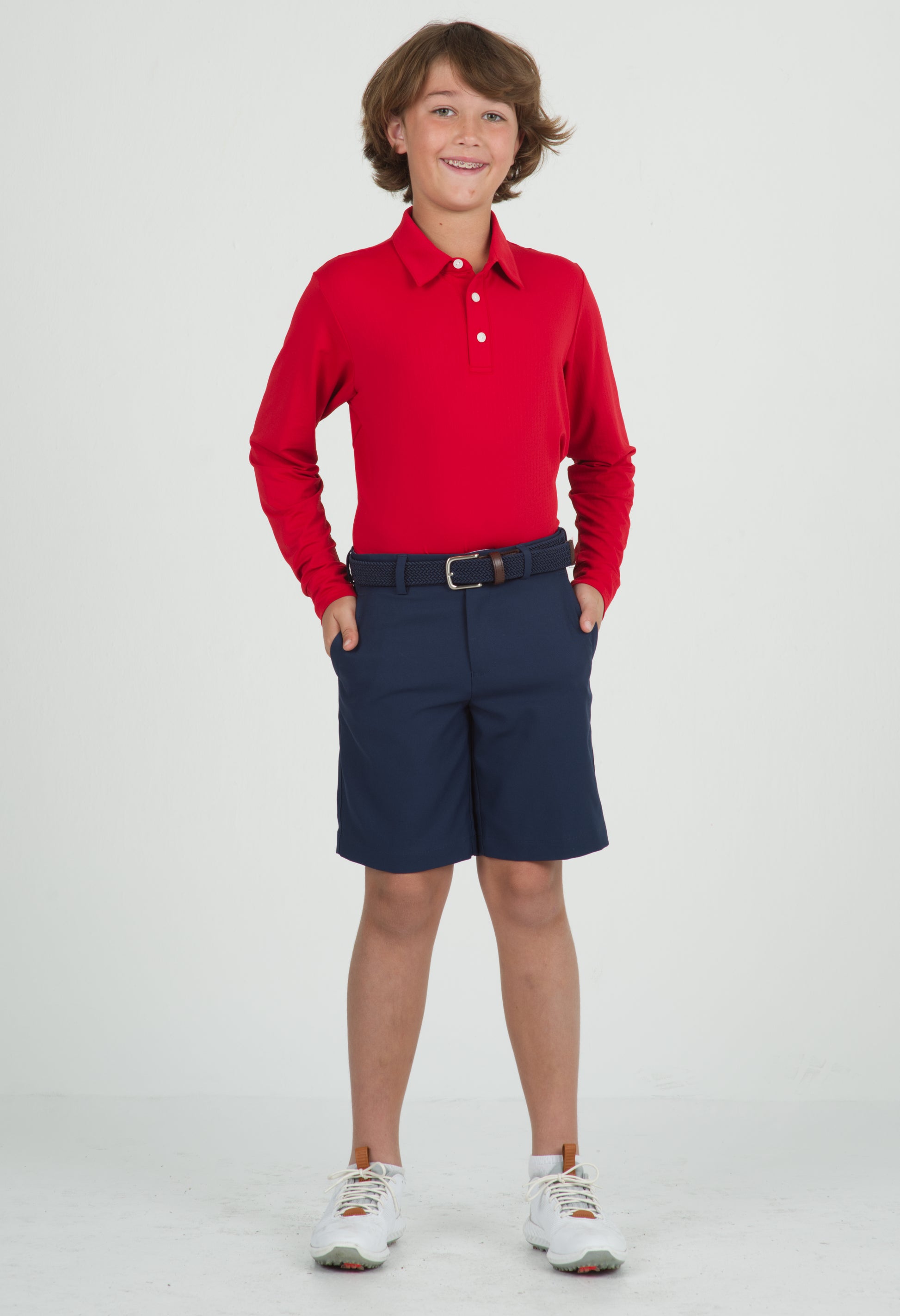 IBKÜL - Youth Solid Long Sleeve Polo - 95199B - Color: Red