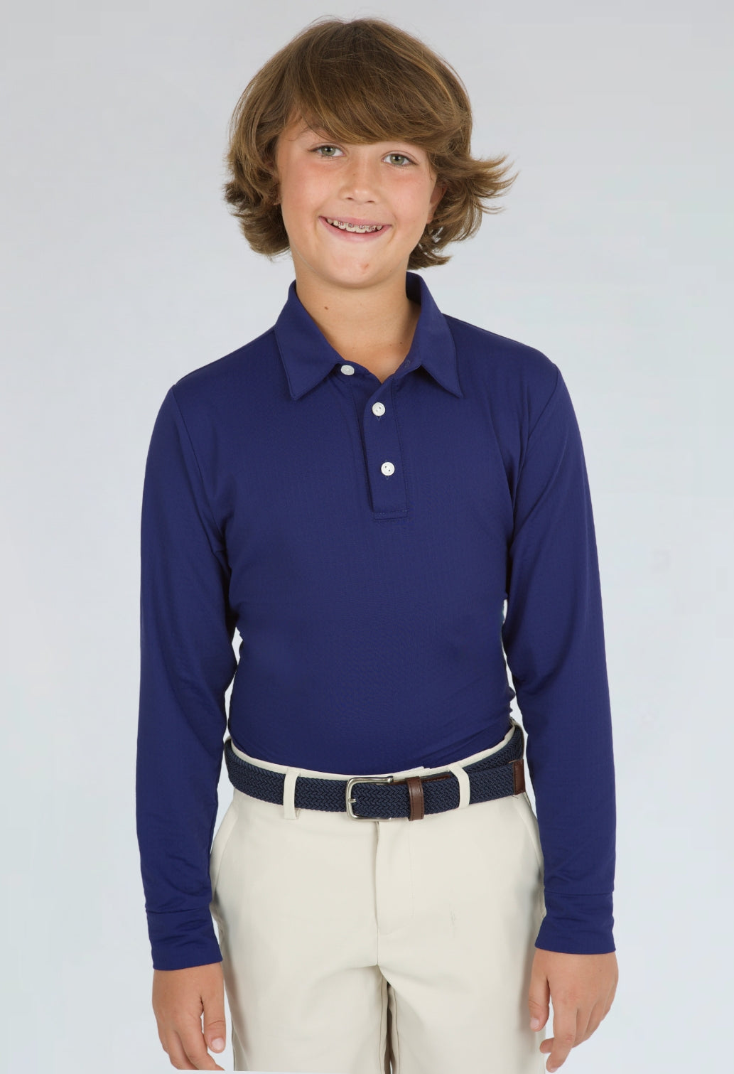Youth Solid Long Sleeve Polo