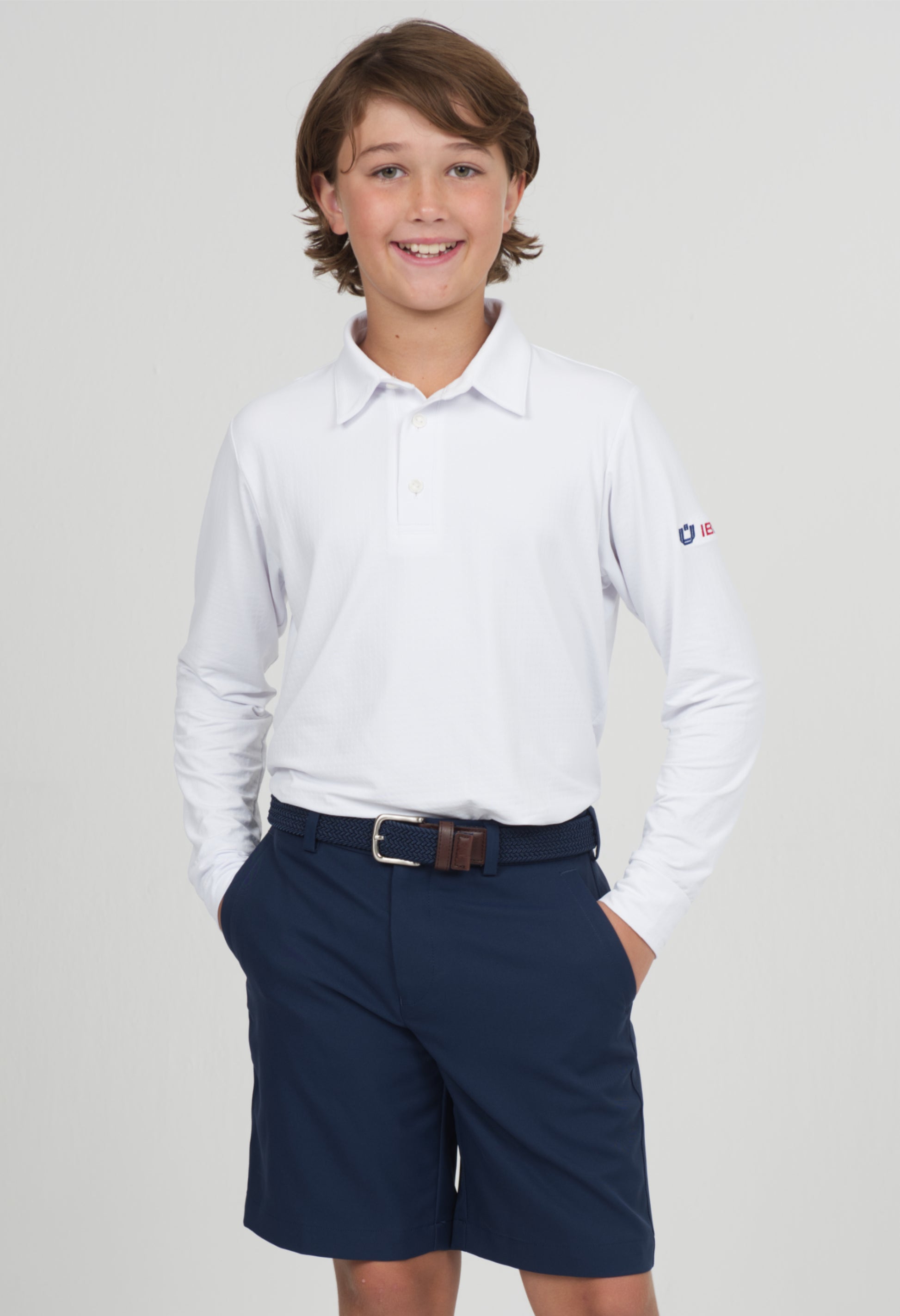 IBKÜL - Youth Solid Long Sleeve Polo - 95199B - Color: White