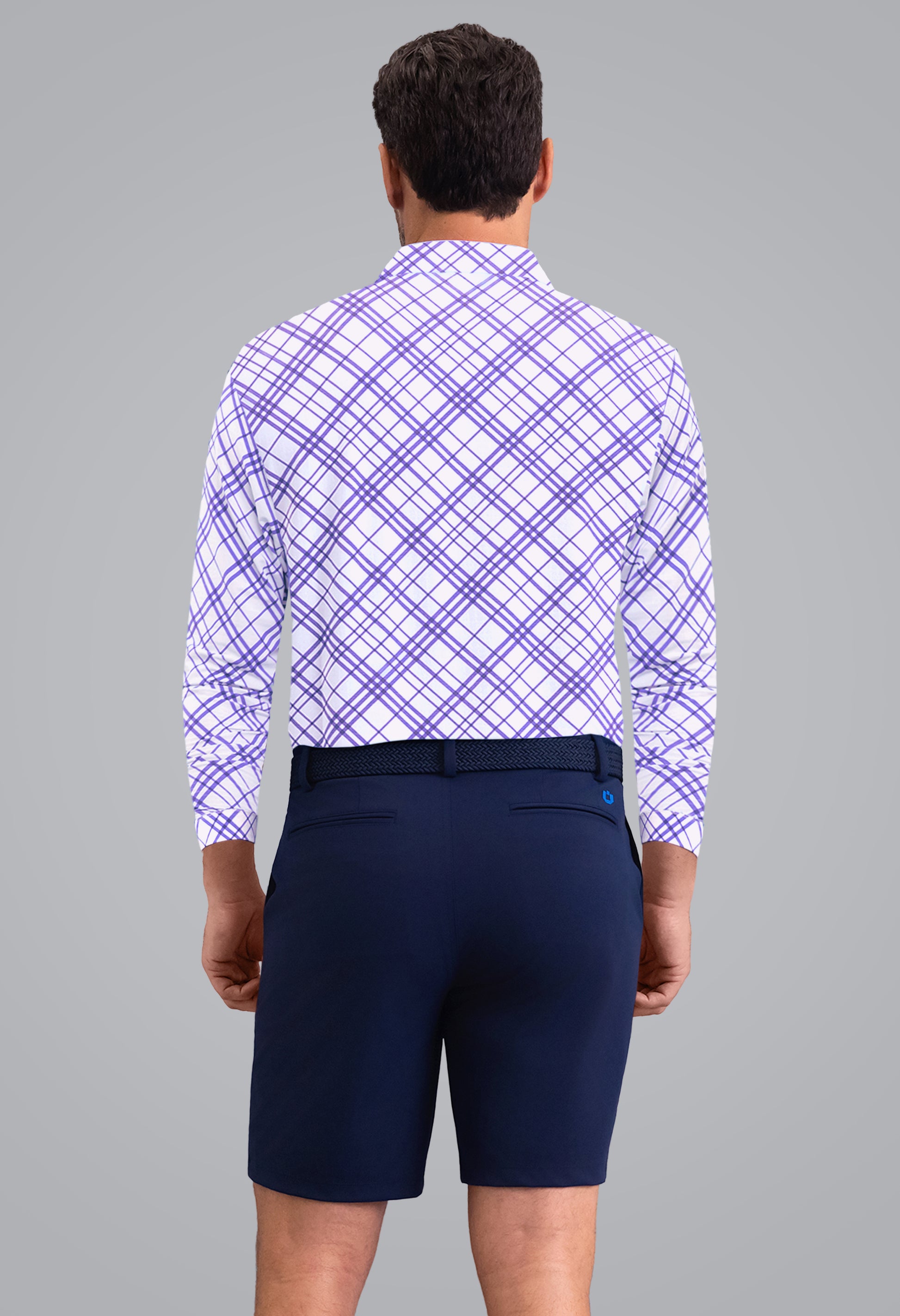IBKÜL - Tony Print Long Sleeve Polo - Color: Lavender/White