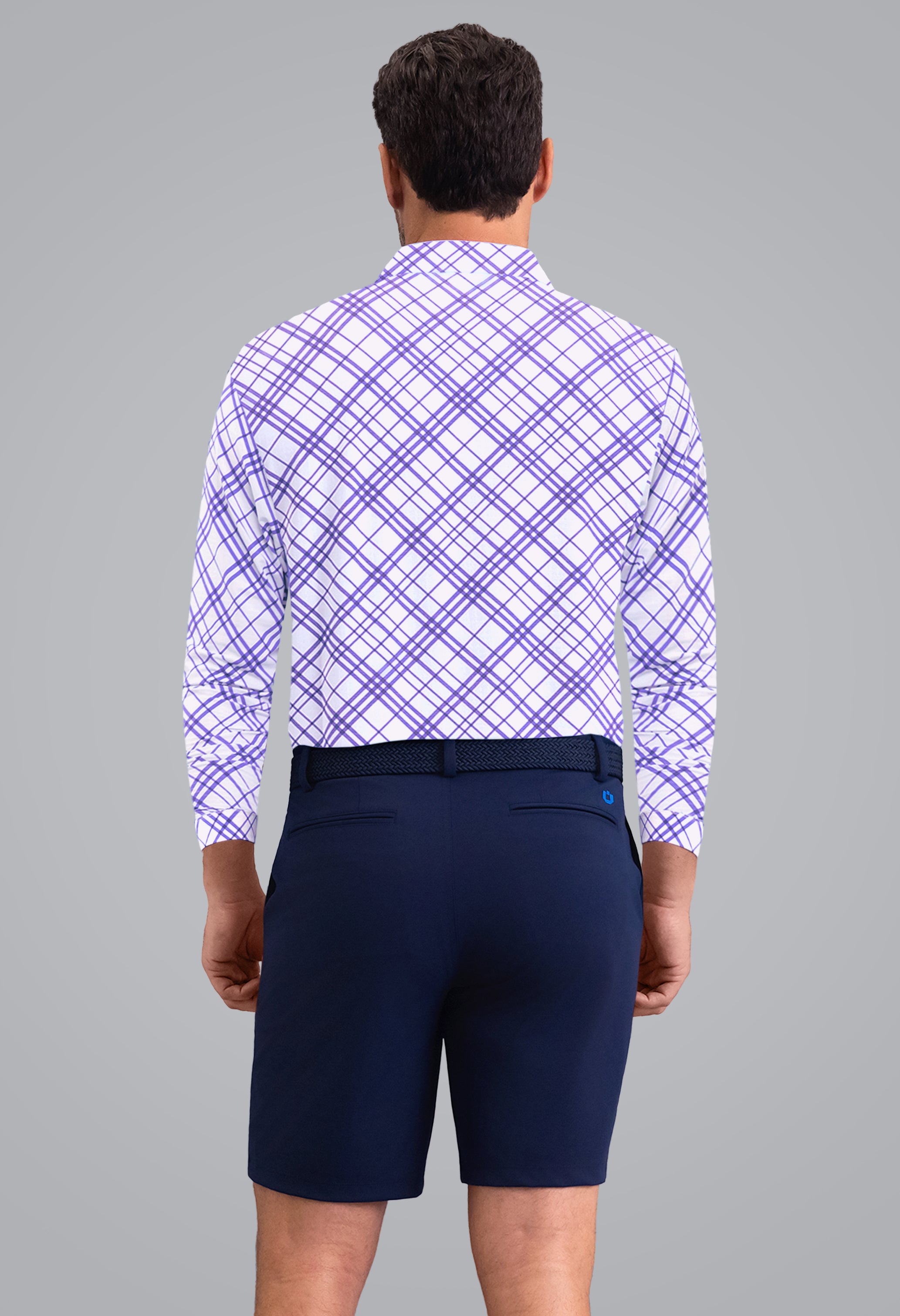 IBKÜL - Tony Print Long Sleeve Polo - Color: Lavender/White