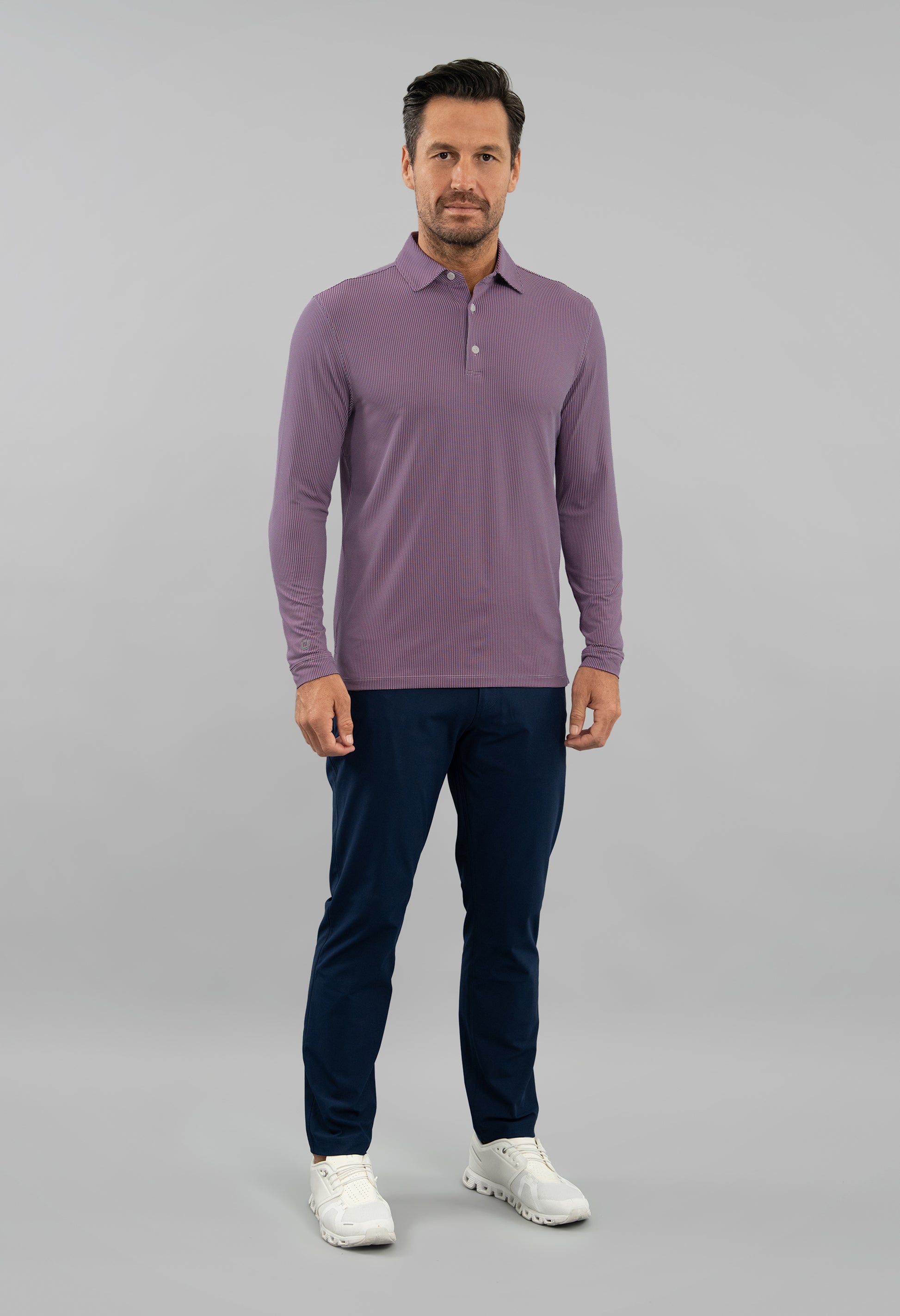 IBKÜL - Combo Stitch Long Sleeve Polo - Color: White/Rose/C.Navy