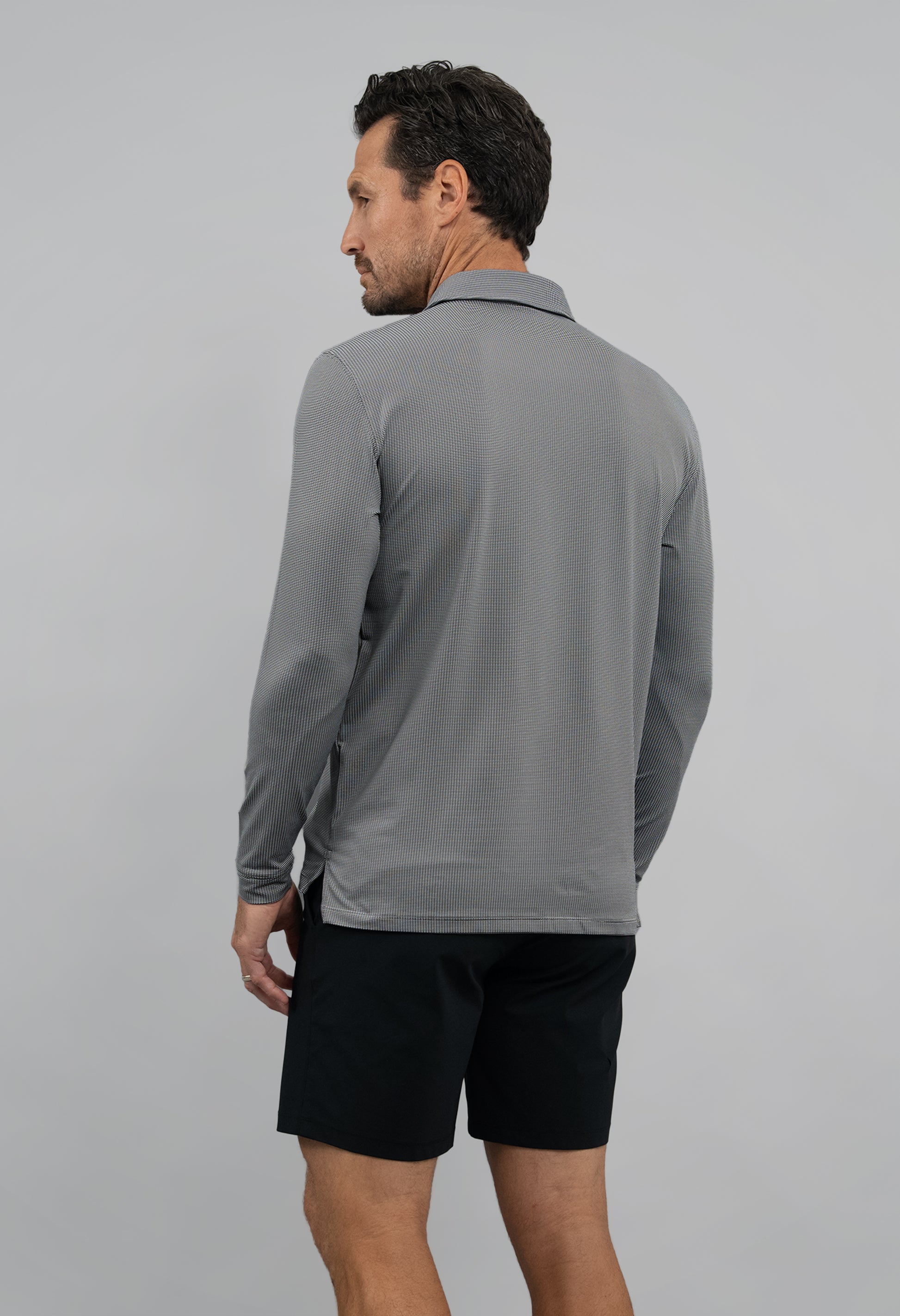 IBKÜL - Combo Stitch Long Sleeve Polo - Color: White/Platinum/Black