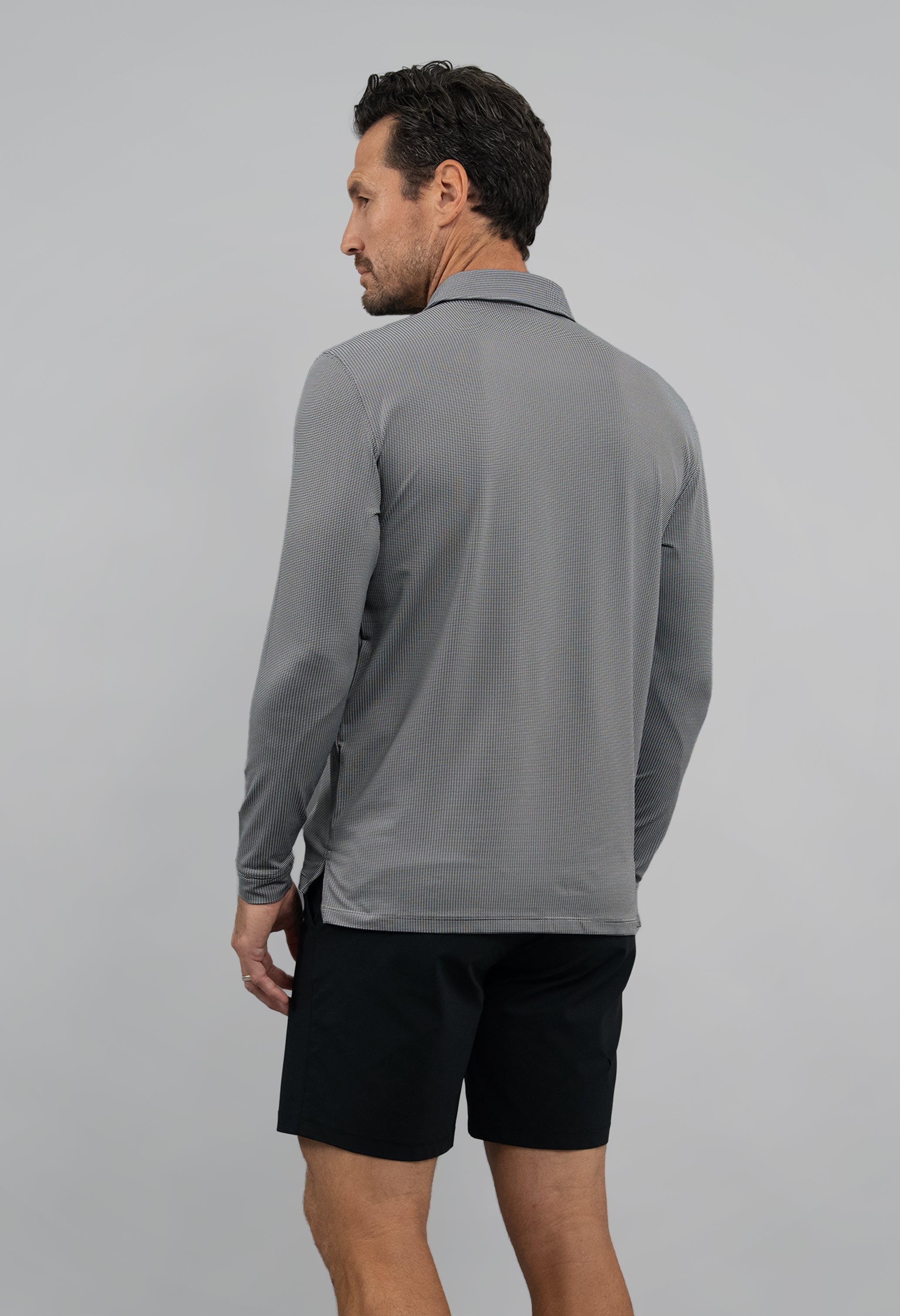 IBKÜL - Combo Stitch Long Sleeve Polo - Color: White/Platinum/Black