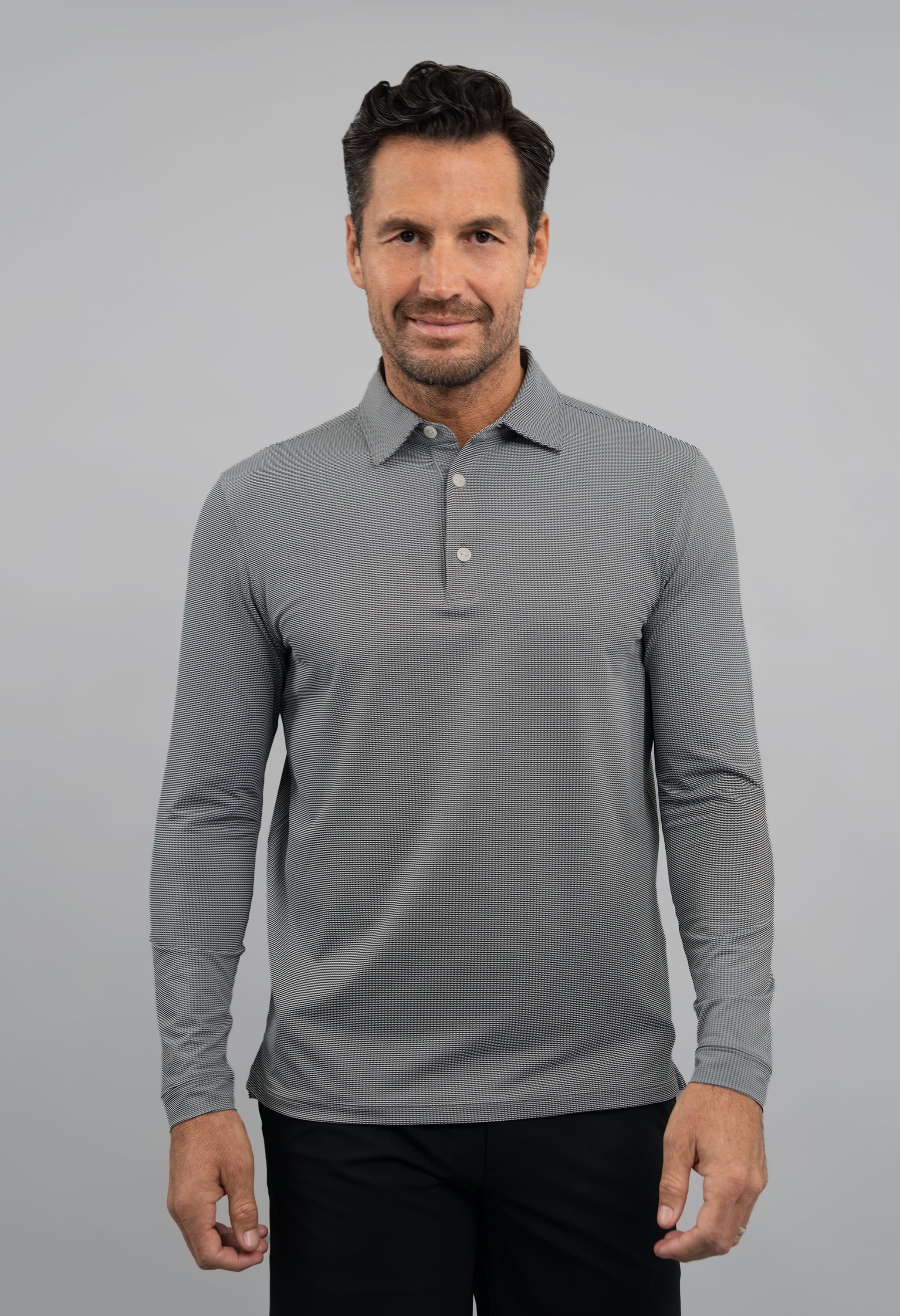 IBKÜL - Combo Stitch Long Sleeve Polo - Color: White/Platinum/Black