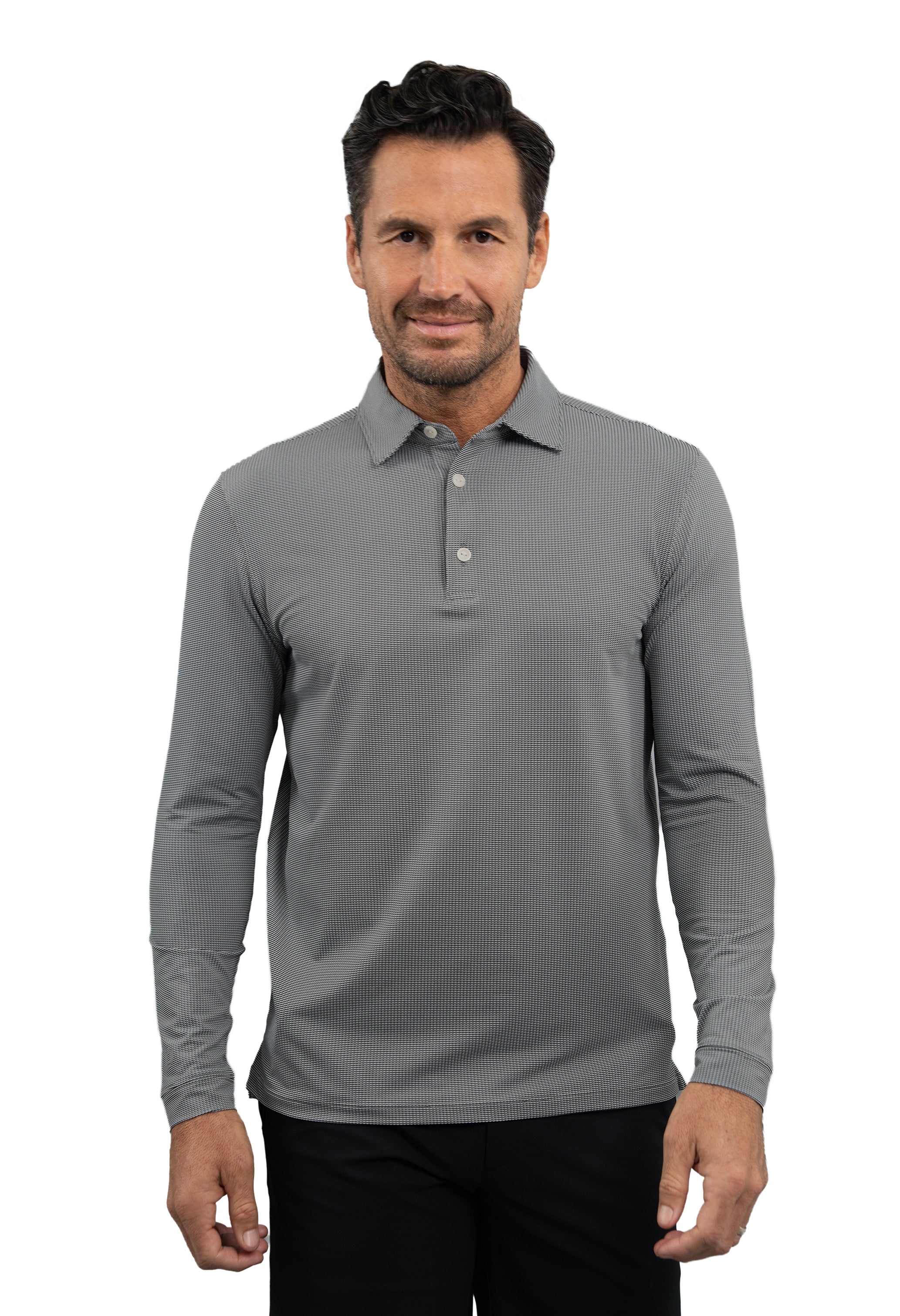 IBKÜL - Combo Stitch Long Sleeve Polo - Color: White/Platinum/Black
