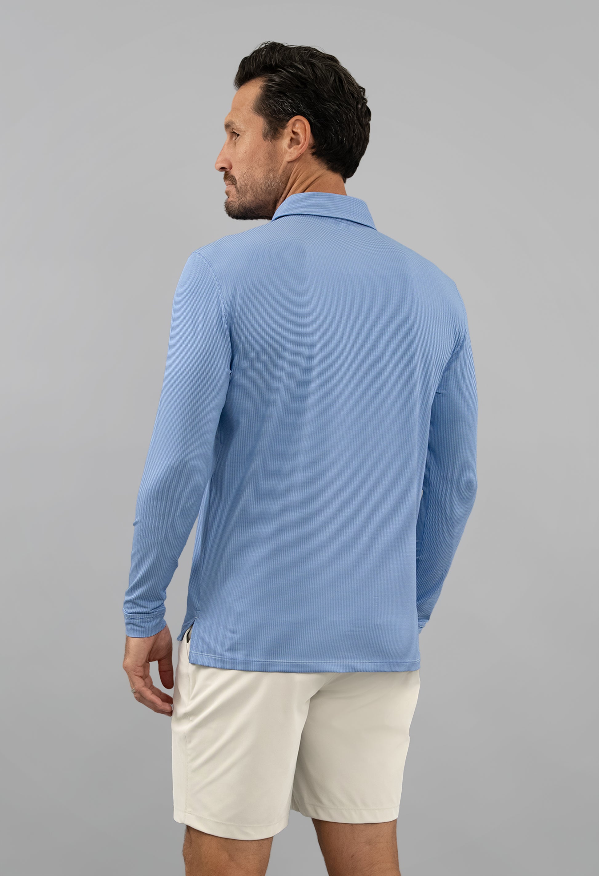 IBKÜL - Combo Stitch Long Sleeve Polo - Color: White/Pool Party/Royal