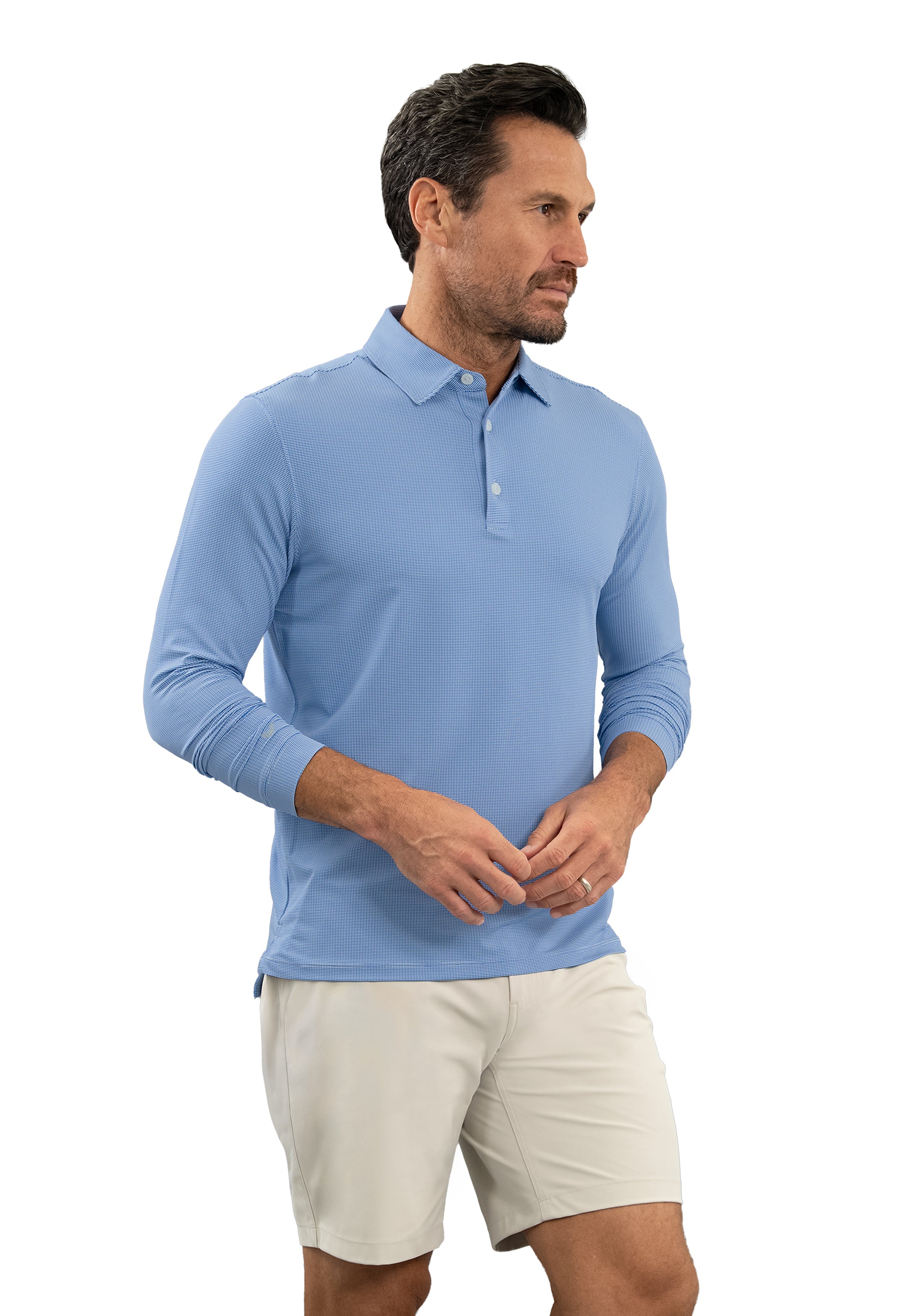 IBKÜL - Combo Stitch Long Sleeve Polo - Color: White/Pool Party/Royal