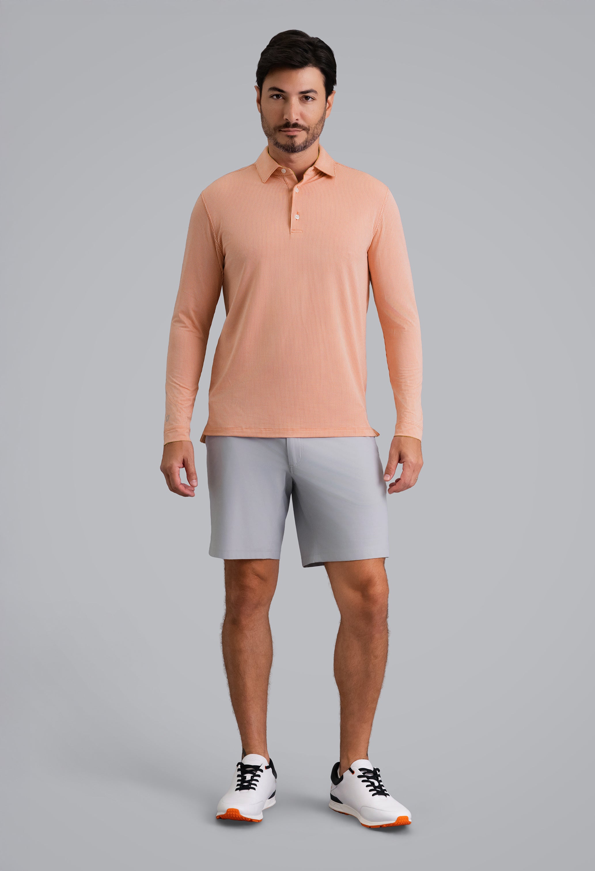 IBKÜL - Combo Stitch Long Sleeve Polo - Color: Peach Multi