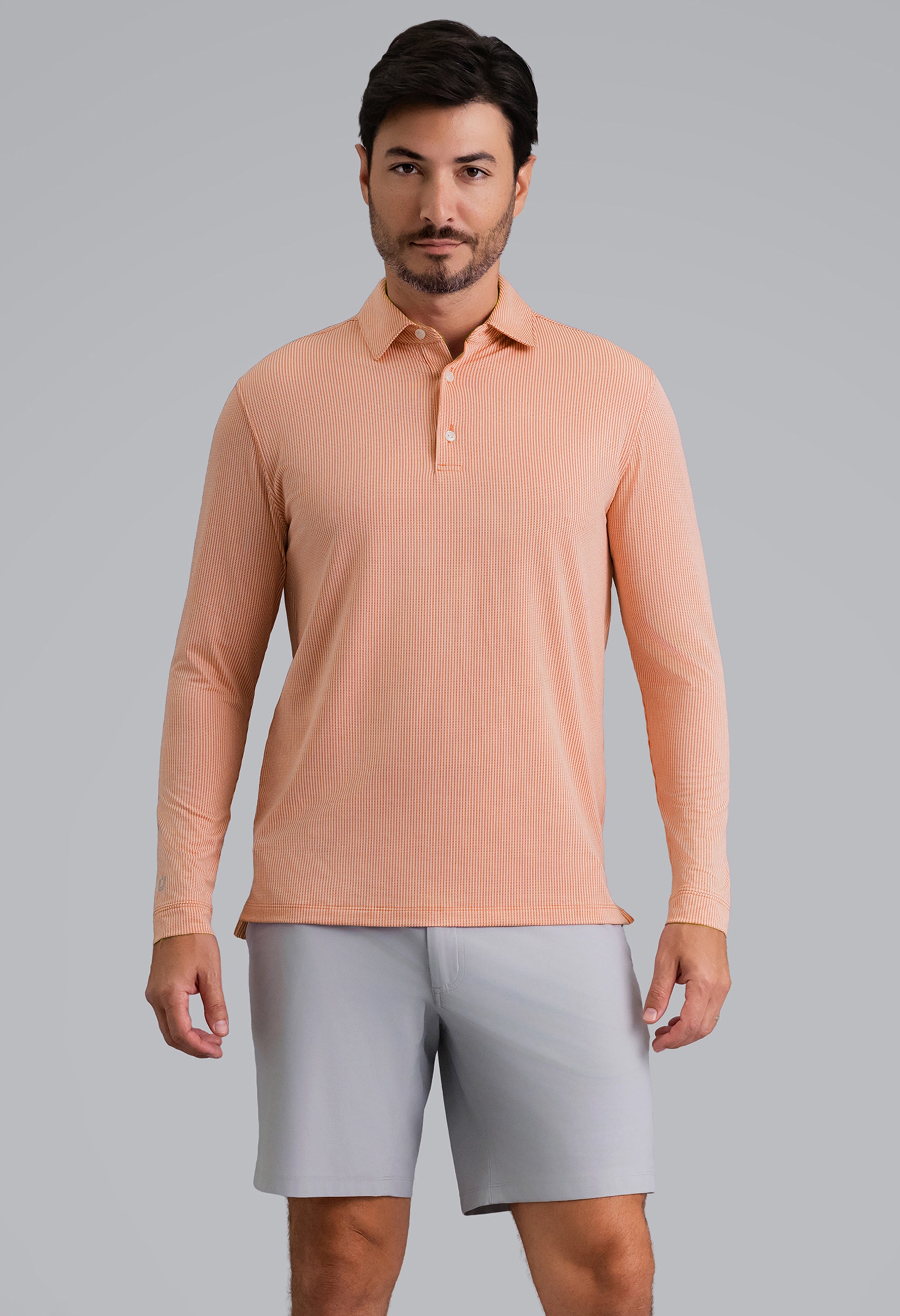 IBKÜL - Combo Stitch Long Sleeve Polo - Color: Peach Multi
