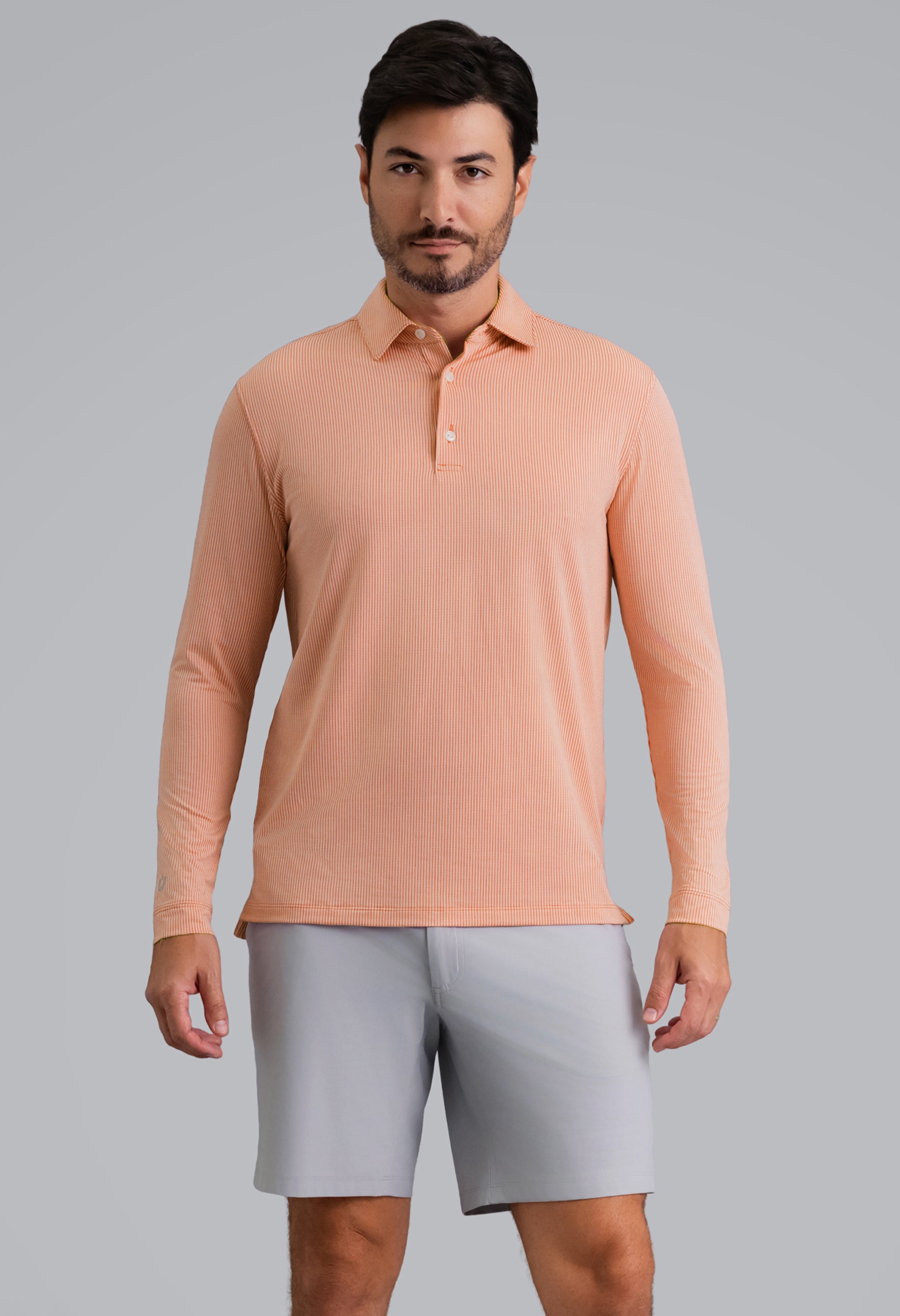 IBKÜL - Combo Stitch Long Sleeve Polo - Color: Peach Multi