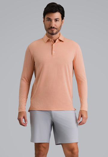 IBKÜL - Combo Stitch Long Sleeve Polo - Color: Peach Multi