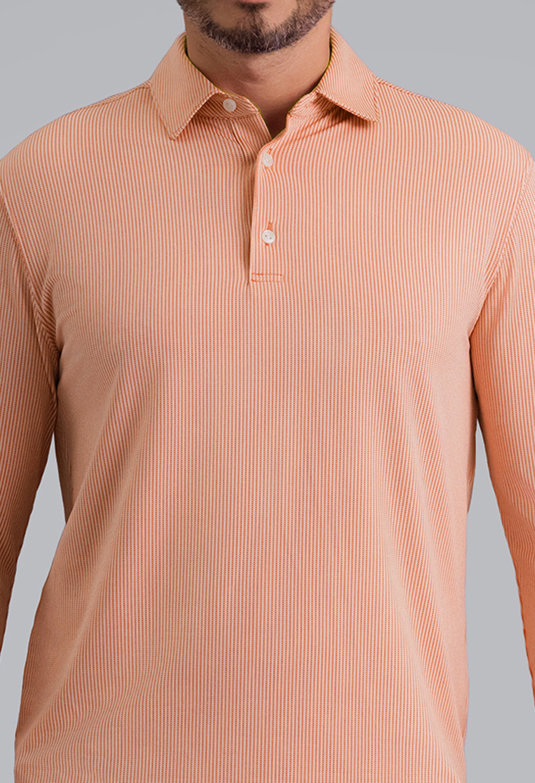 IBKÜL - Combo Stitch Long Sleeve Polo - Color: Peach Multi