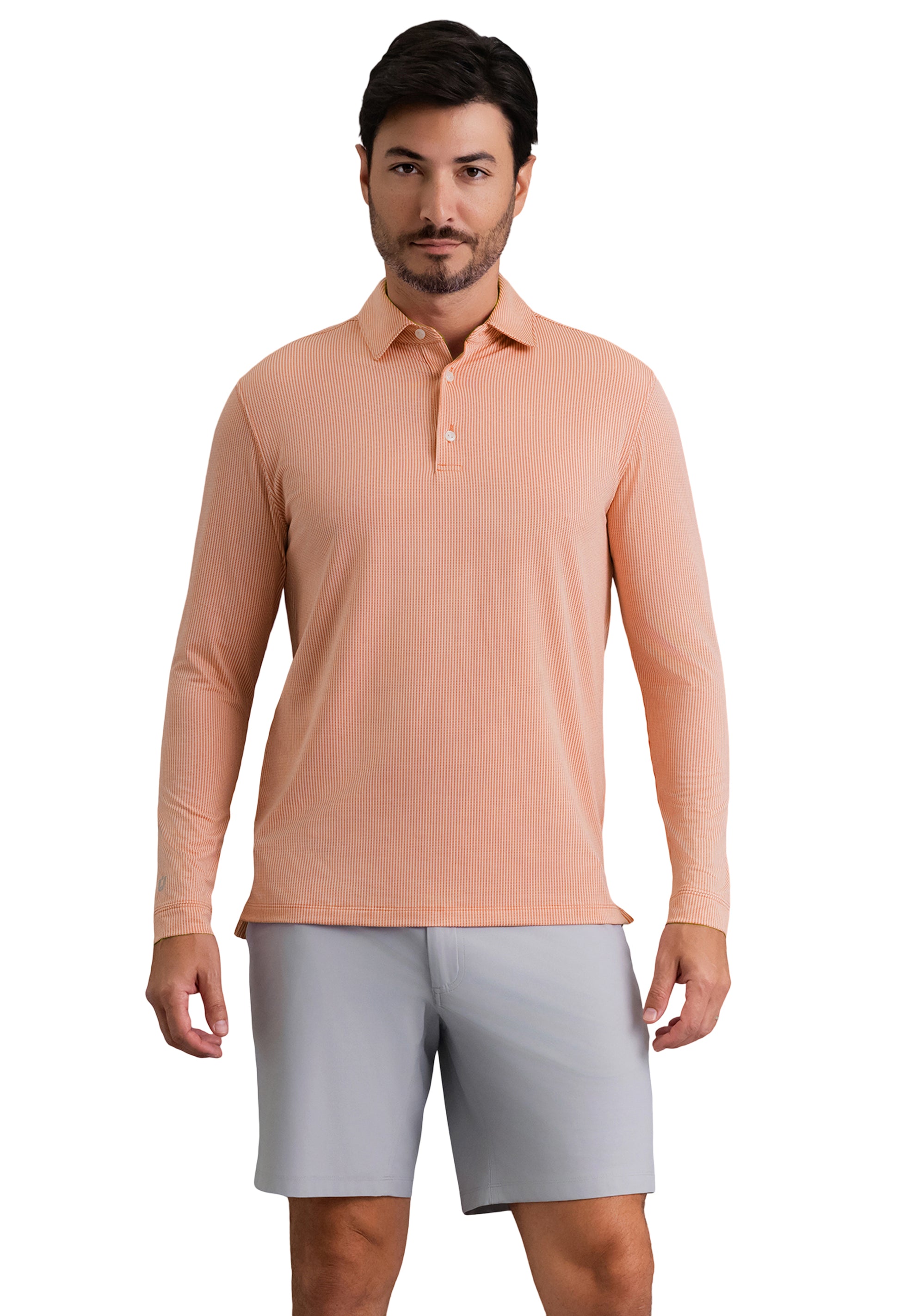 IBKÜL - Combo Stitch Long Sleeve Polo - Color: Peach Multi