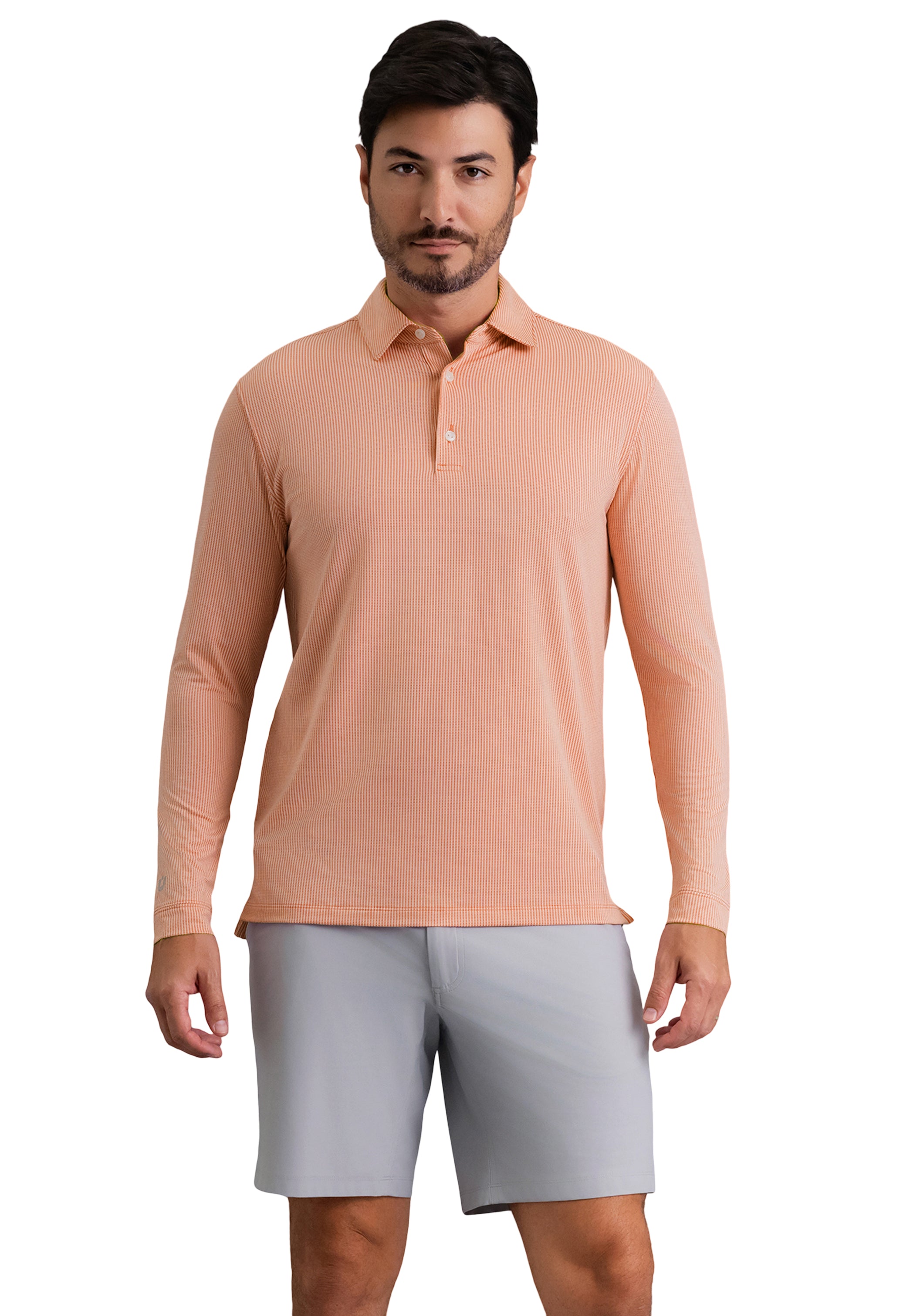 IBKÜL - Combo Stitch Long Sleeve Polo - Color: Peach Multi