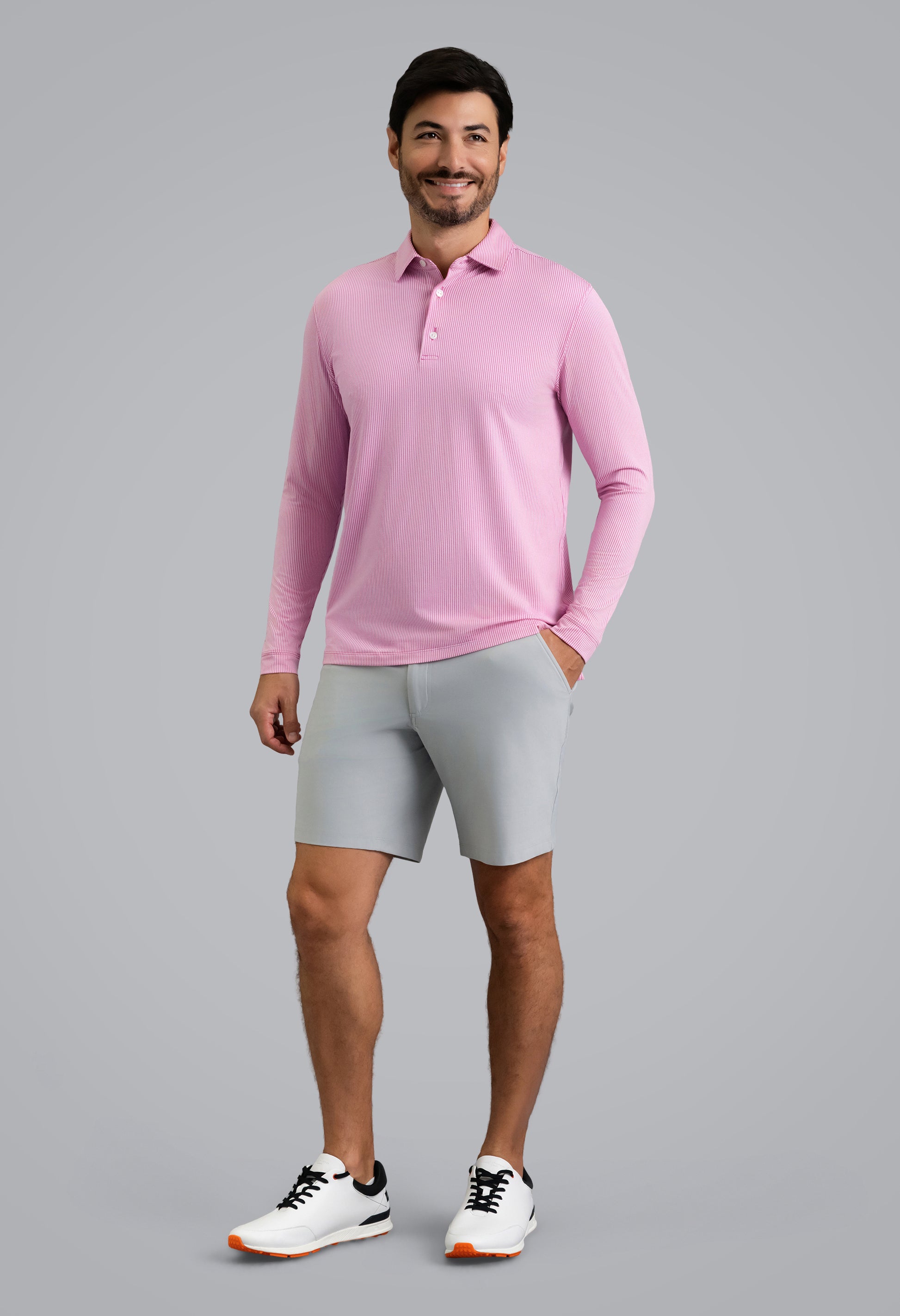 IBKÜL - Combo Stitch Long Sleeve Polo - Color: Rose Multi