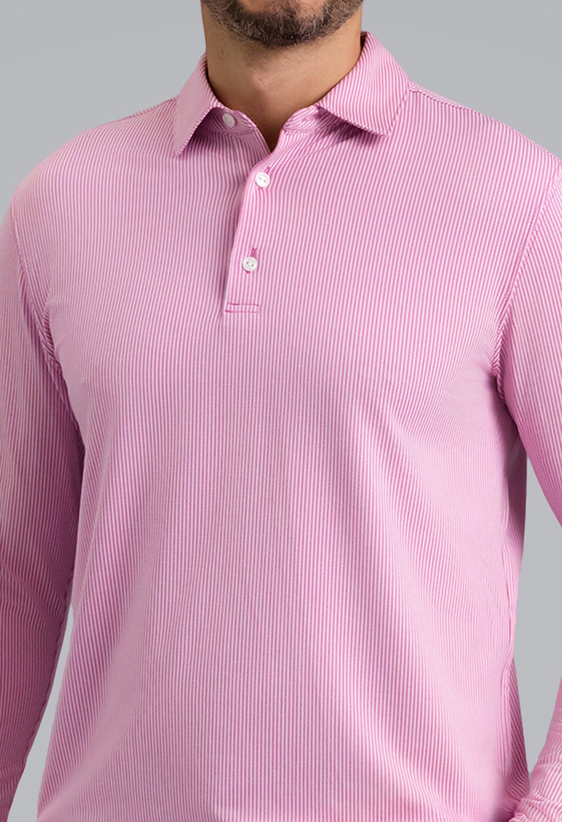 IBKÜL - Combo Stitch Long Sleeve Polo - Color: Rose Multi