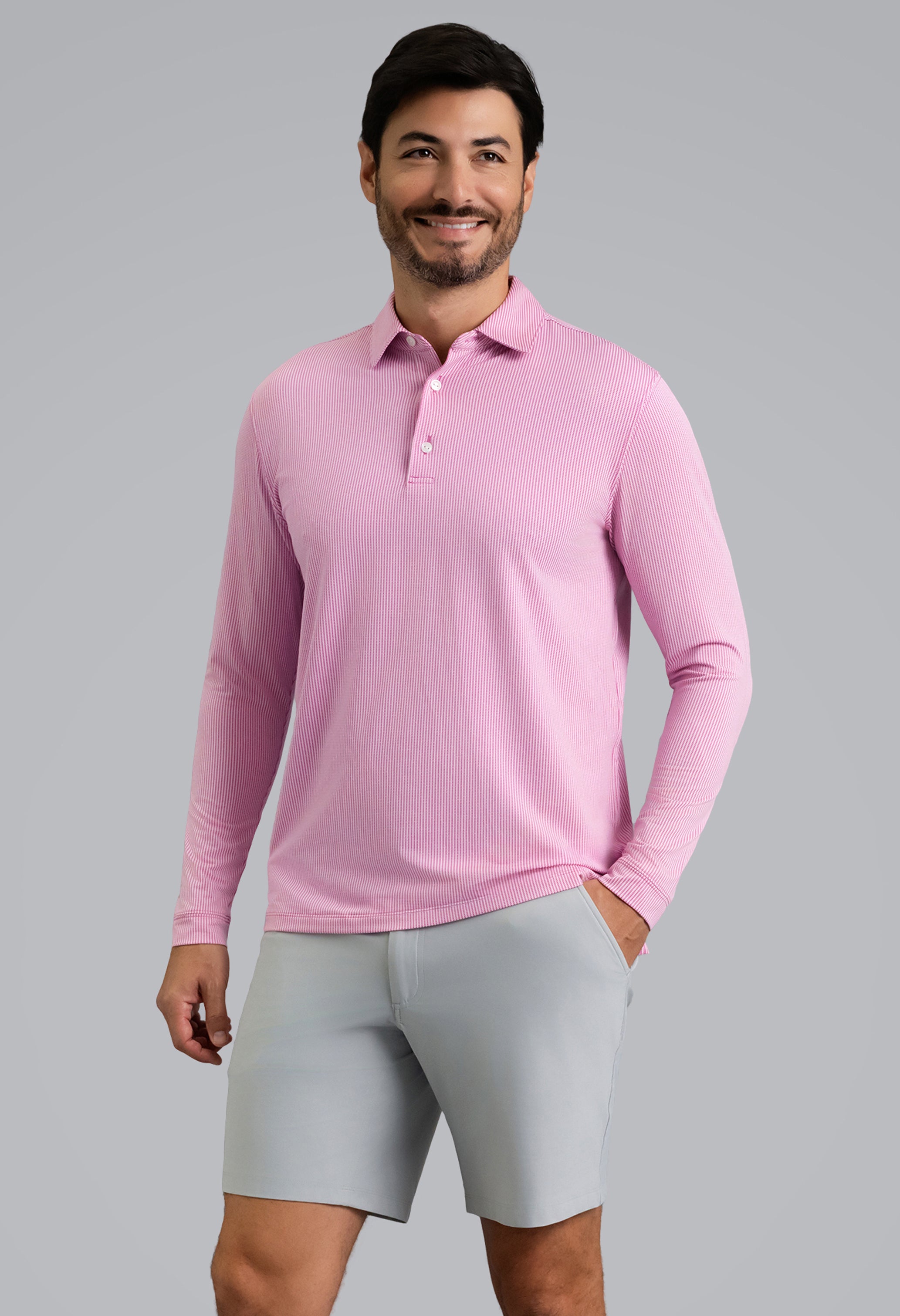 IBKÜL - Combo Stitch Long Sleeve Polo - Color: Rose Multi