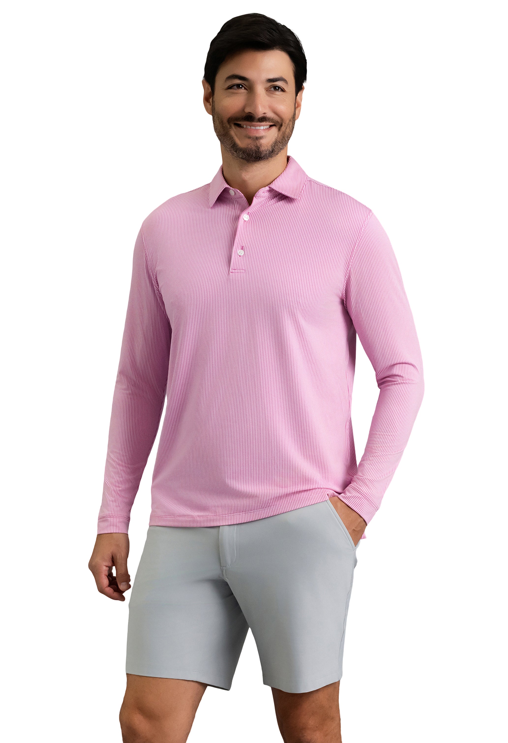 IBKÜL - Combo Stitch Long Sleeve Polo - Color: Rose Multi