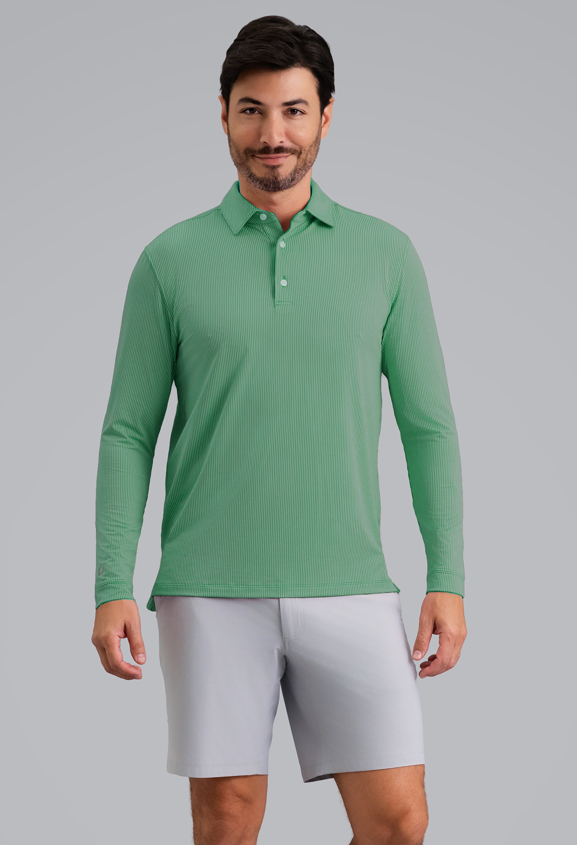 IBKÜL - Combo Stitch Long Sleeve Polo - Color: Mint Multi