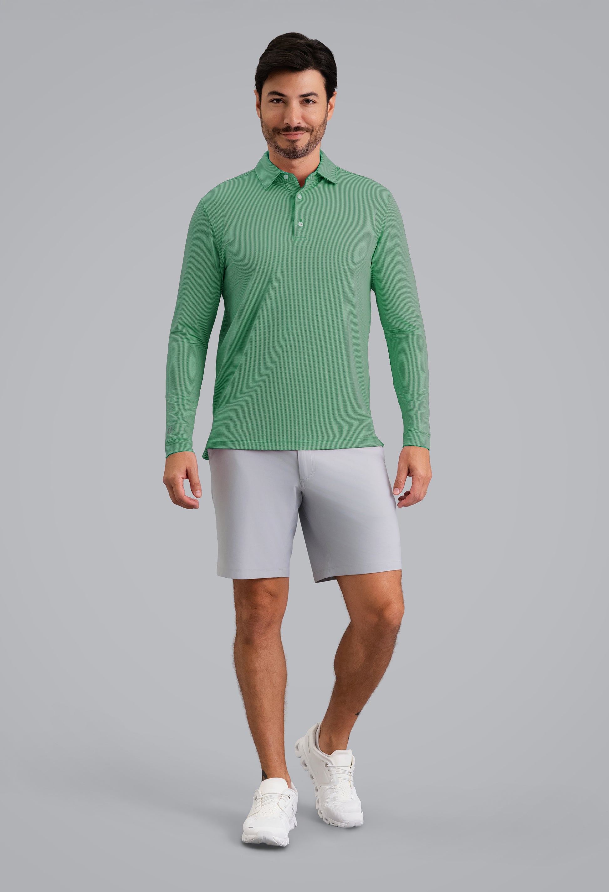IBKÜL - Combo Stitch Long Sleeve Polo - Color: Mint Multi