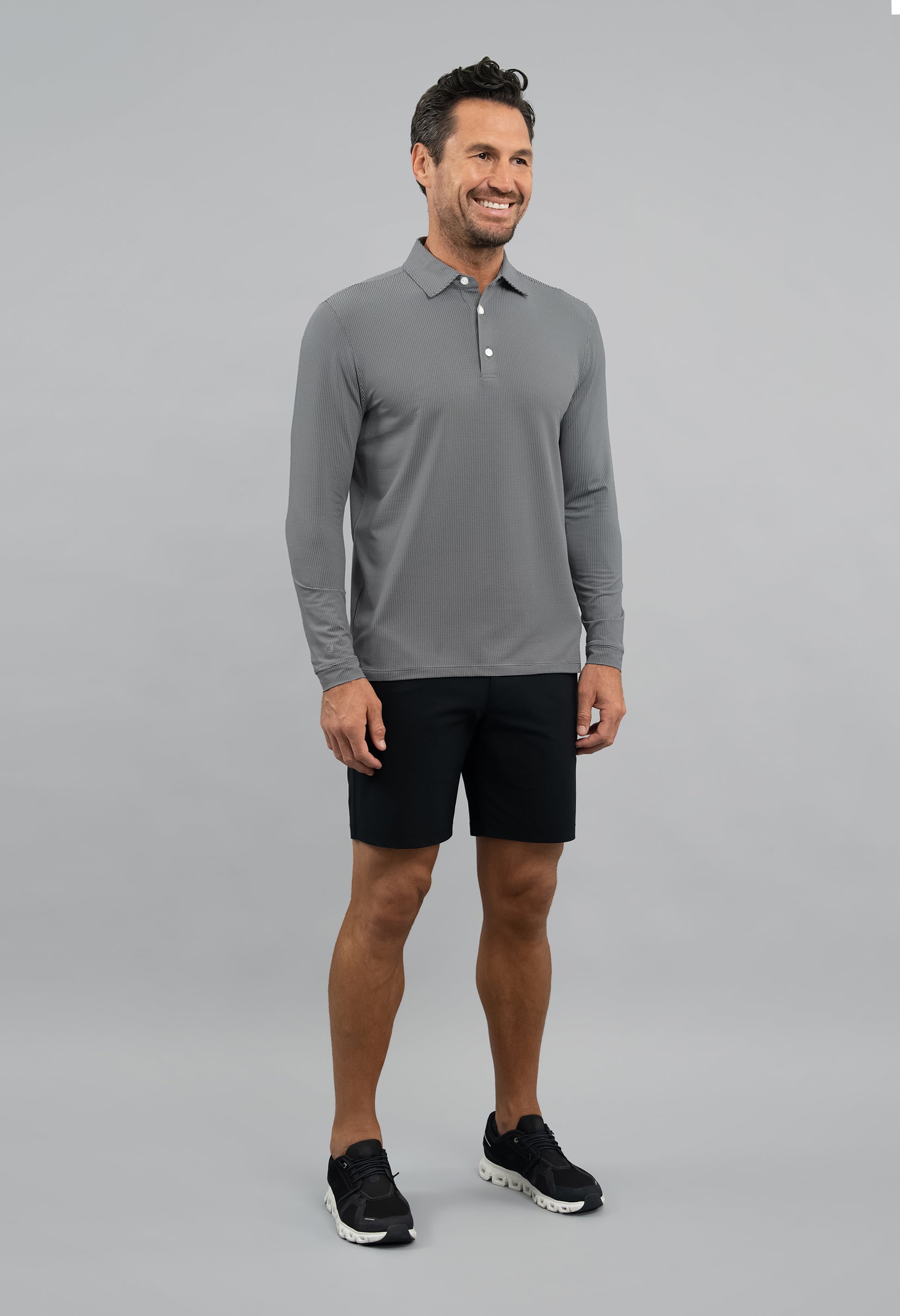 IBKÜL - Combo Stitch Long Sleeve Polo - Color: White/Platinum/Black