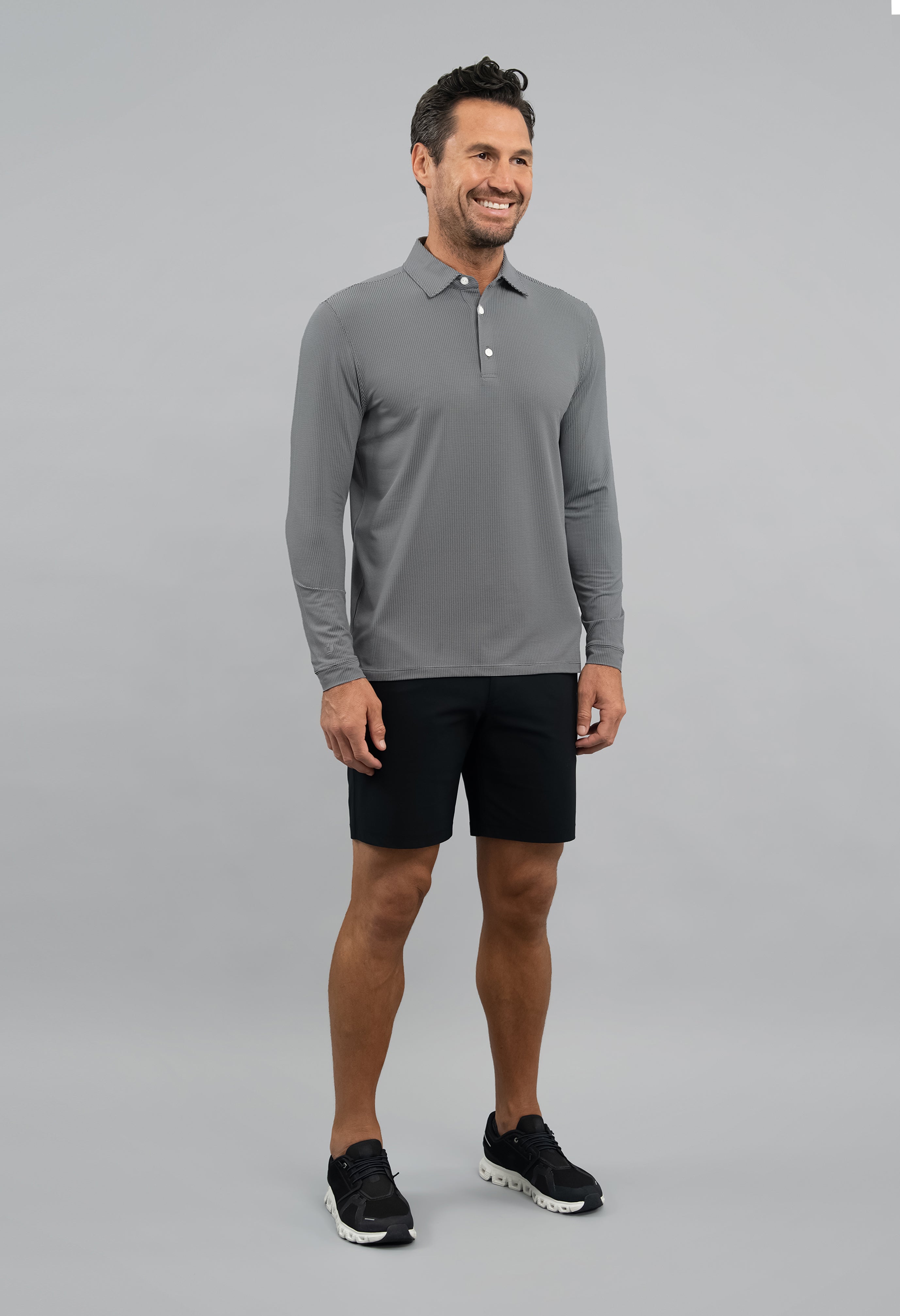IBKÜL - Combo Stitch Long Sleeve Polo - Color: White/Platinum/Black