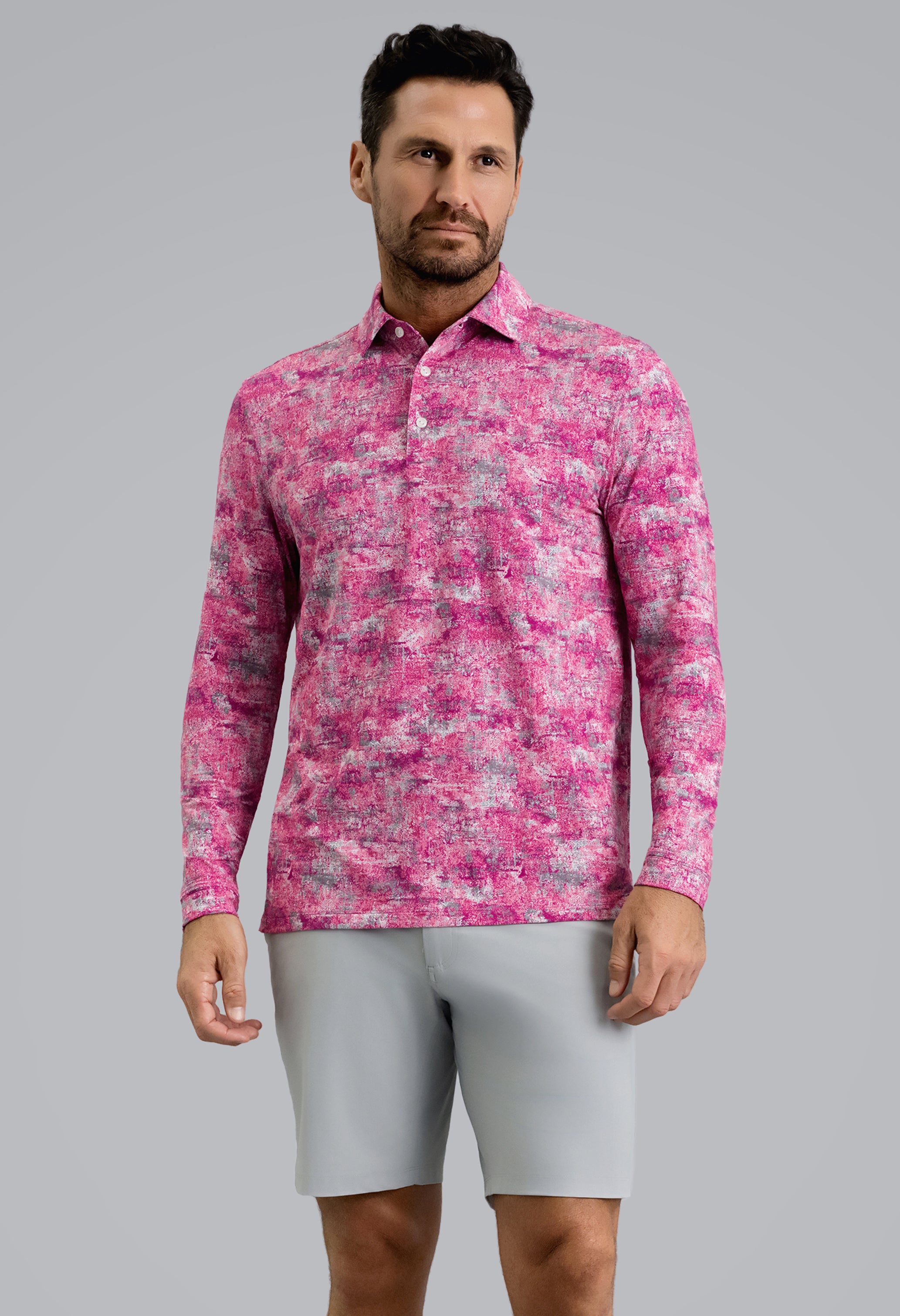 IBKÜL - Kate Long Sleeve Polo - Color: Platinum/Rose