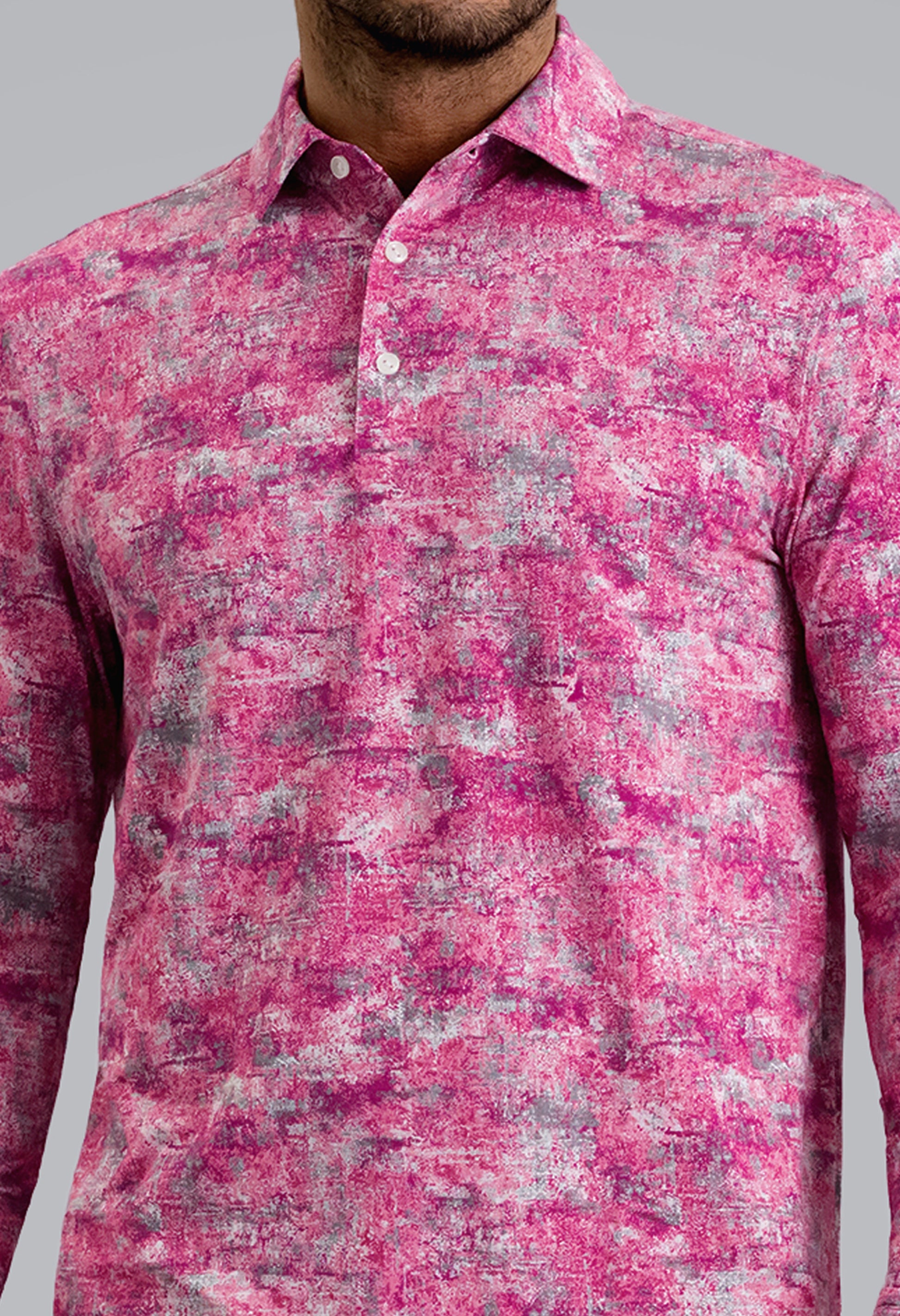 IBKÜL - Kate Long Sleeve Polo - Color: Platinum/Rose