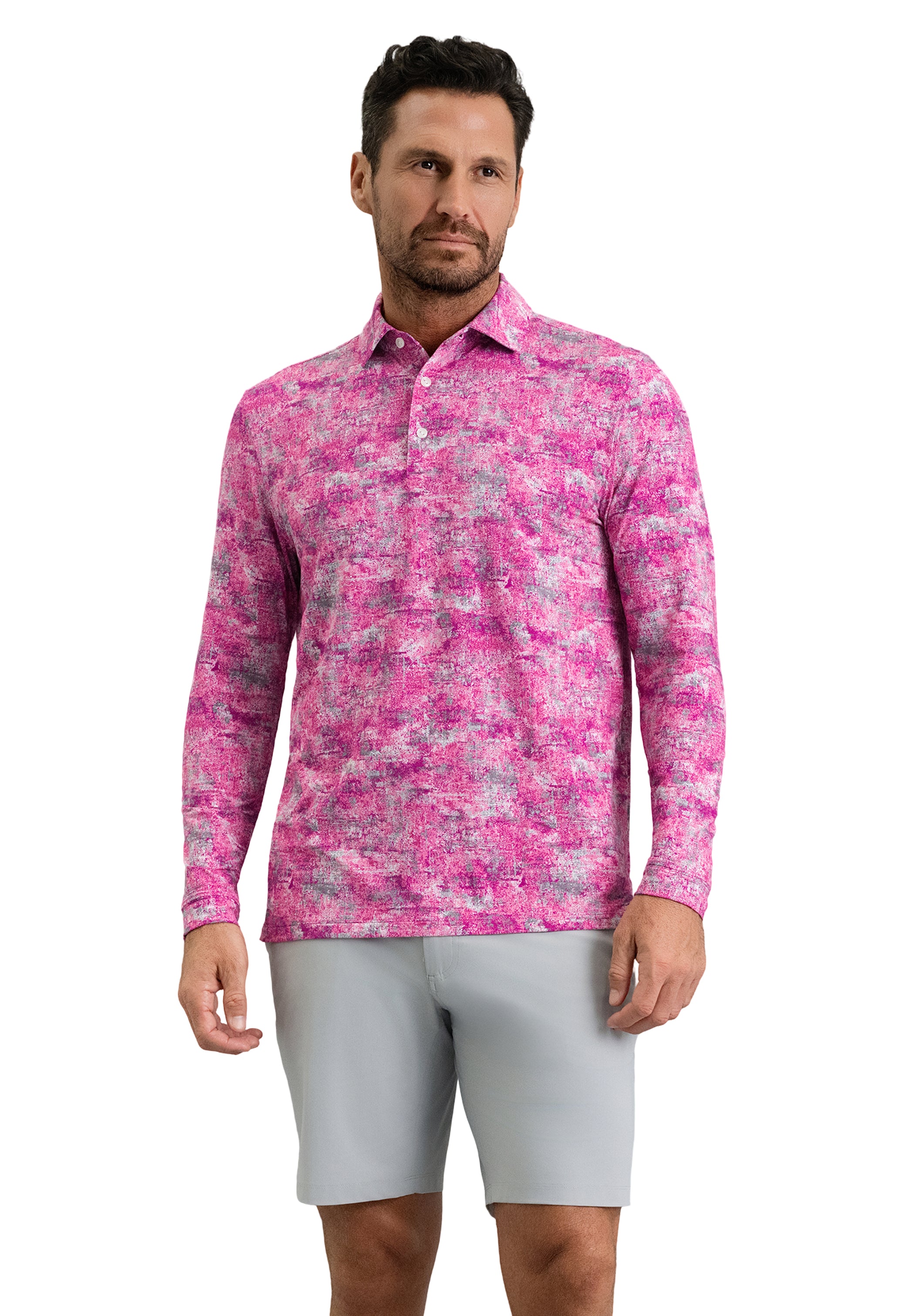 IBKÜL - Kate Long Sleeve Polo - Color: Platinum/Rose