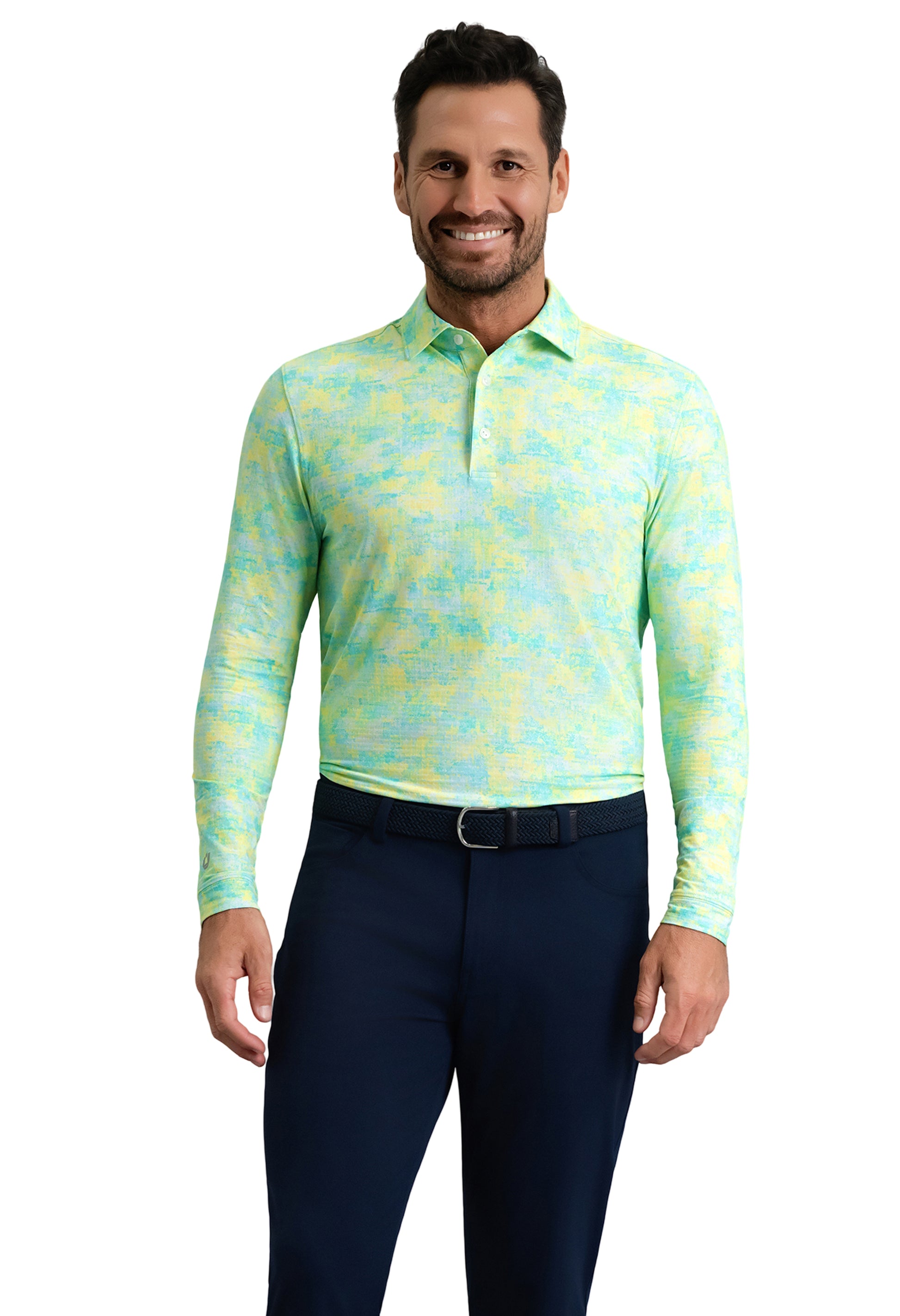 IBKÜL - Kate Long Sleeve Polo - Color: Mint/Lemonade