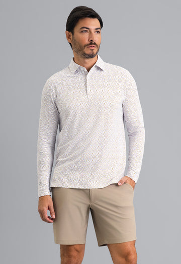 IBKÜL - Throwing Darts Long Sleeve Polo - Color: Peach/Chocolate/Peri