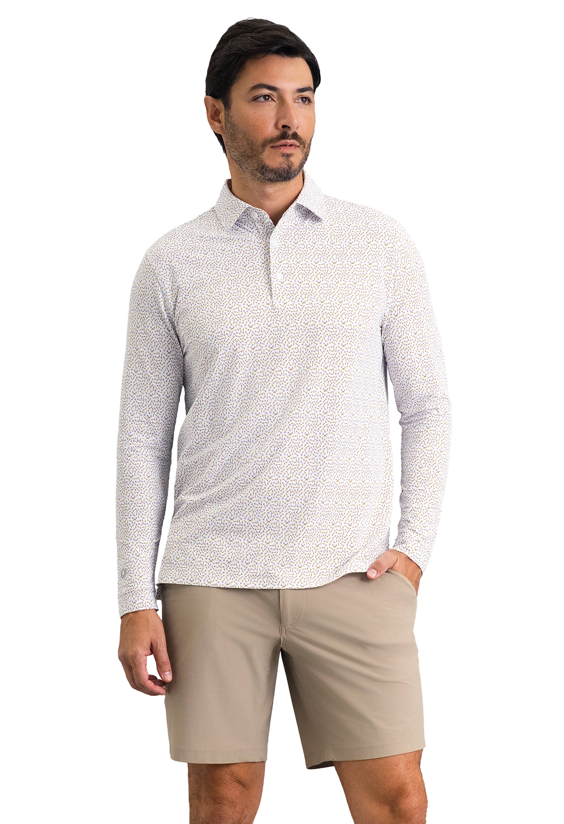 IBKÜL - Throwing Darts Long Sleeve Polo - Color: Peach/Chocolate/Peri