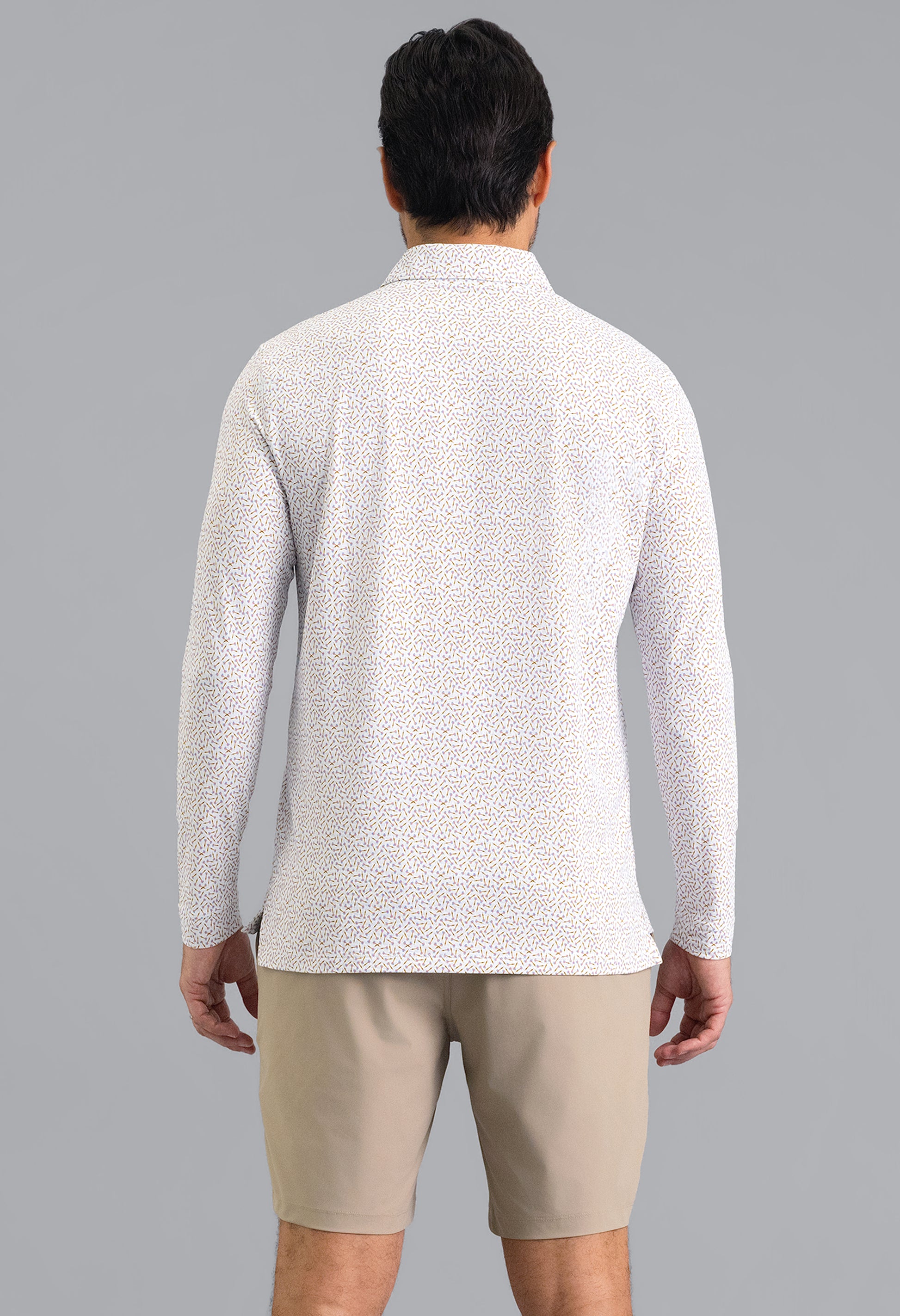 IBKÜL - Throwing Darts Long Sleeve Polo - Color: Peach/Chocolate/Peri