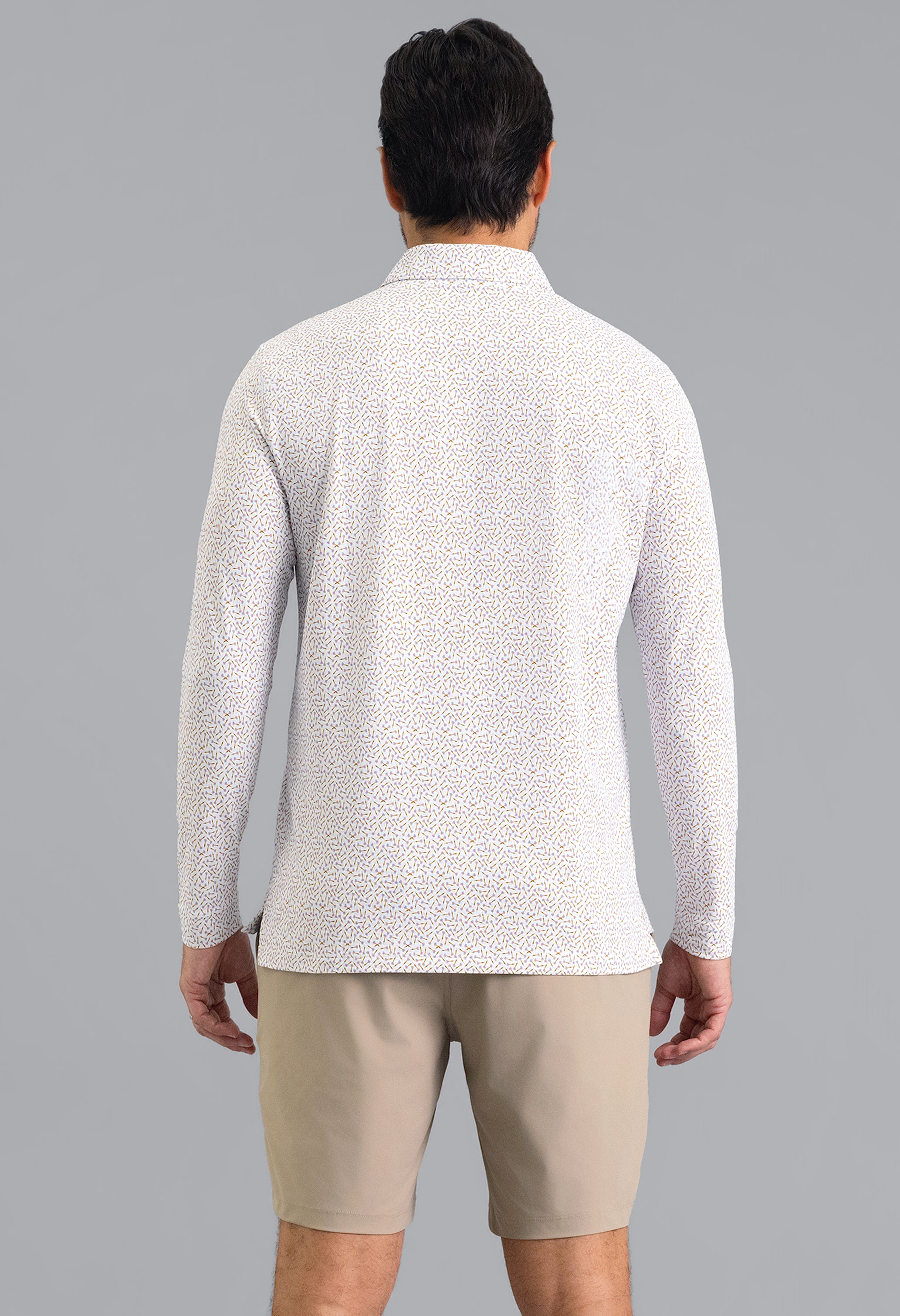 IBKÜL - Throwing Darts Long Sleeve Polo - Color: Peach/Chocolate/Peri