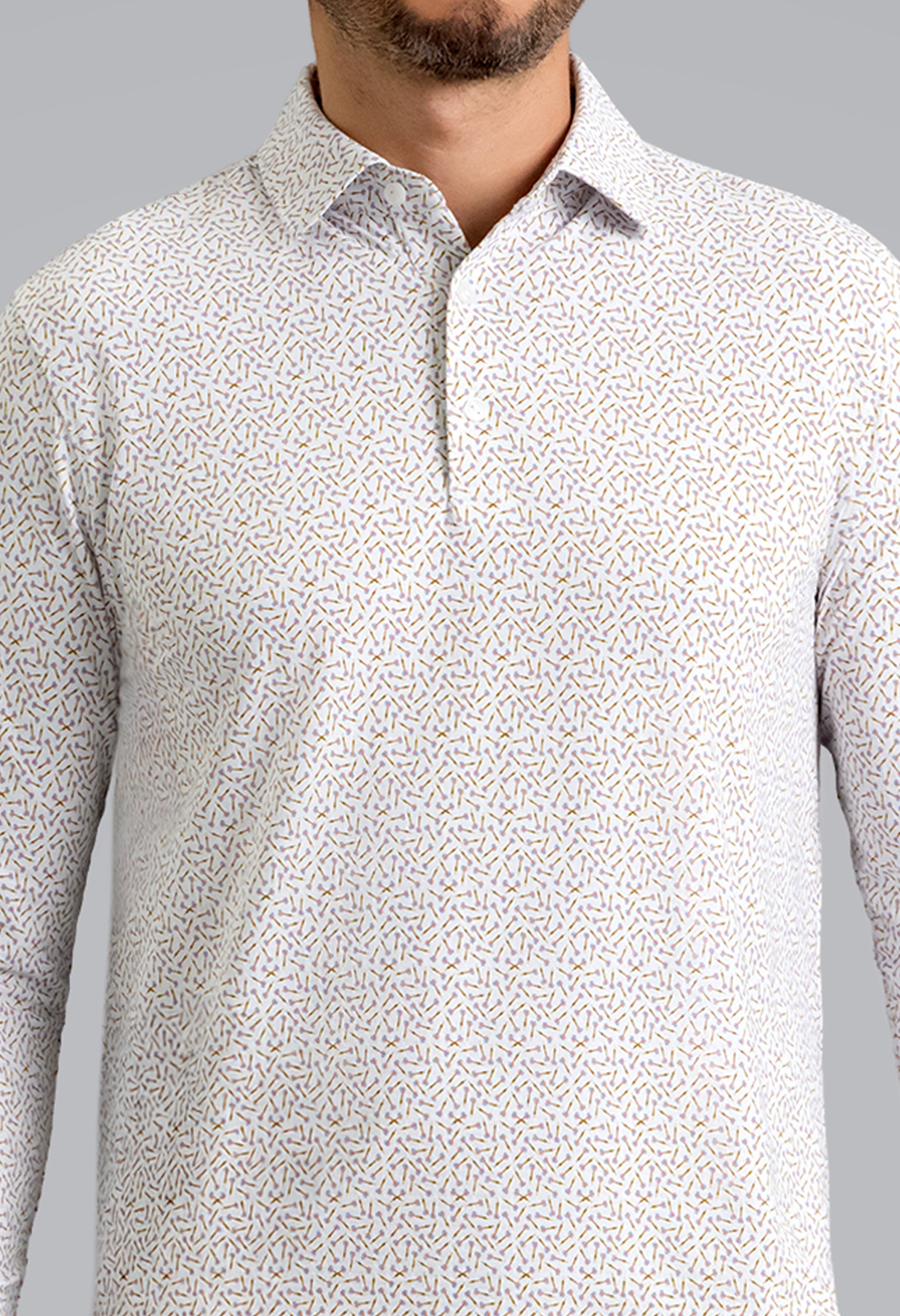 IBKÜL - Throwing Darts Long Sleeve Polo - Color: Peach/Chocolate/Peri