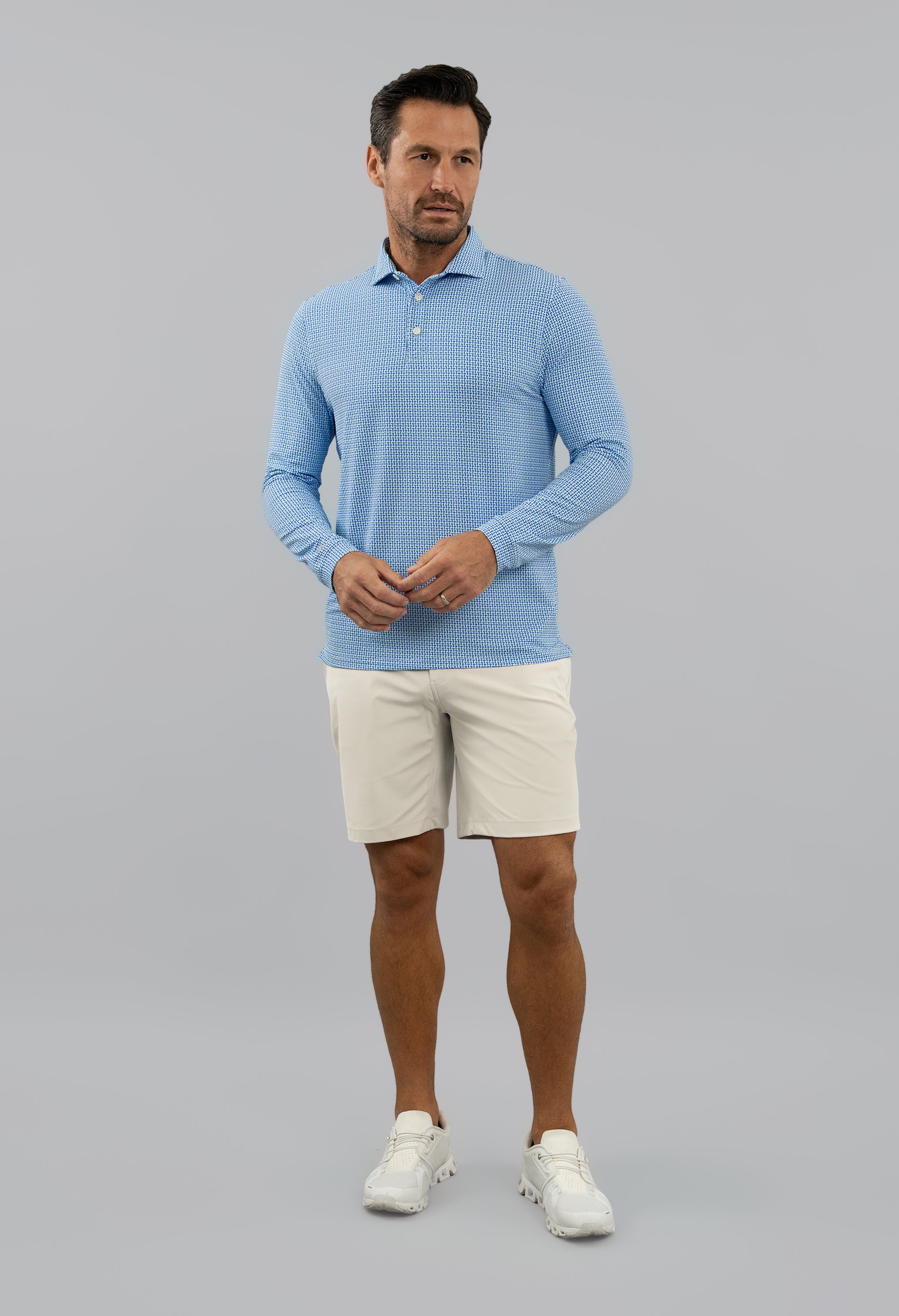 IBKÜL - Landon Long Sleeve Polo - Color: White/Platinum/Black