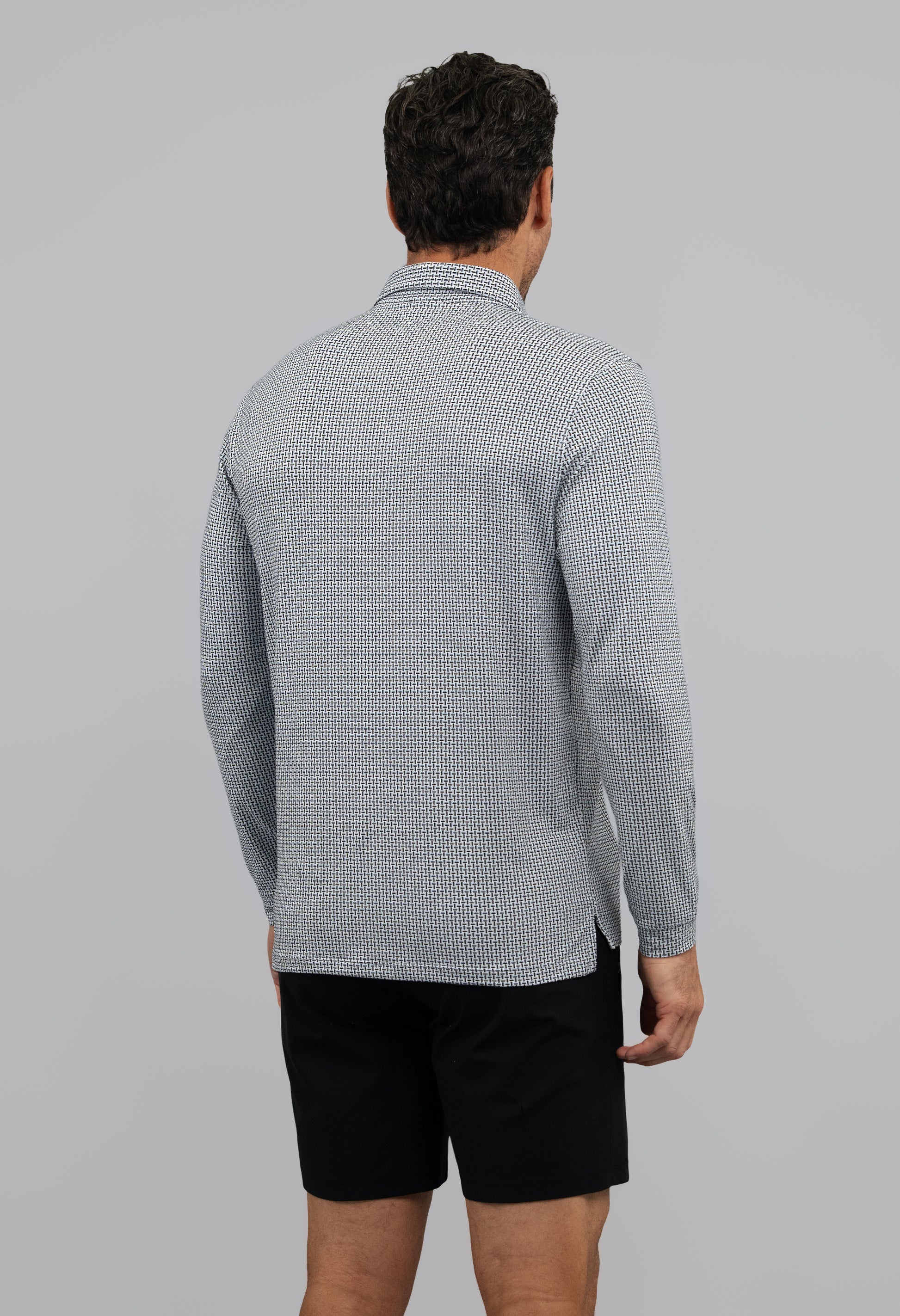 IBKÜL - Landon Long Sleeve Polo - Color: White/Platinum/Black