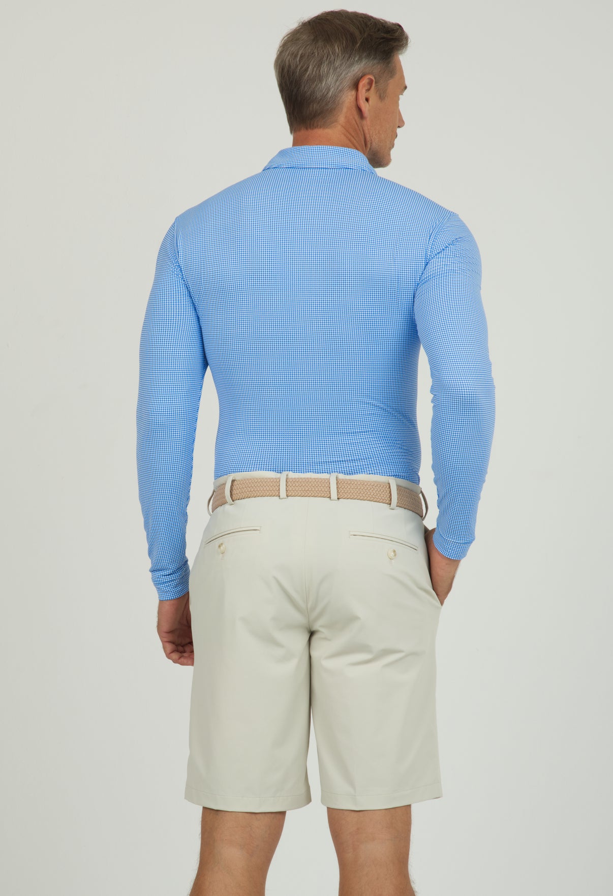 IBKÜL - Mini Check Print Long Sleeve Polo – 95754 (Modern Fit) - Color: Navy/White