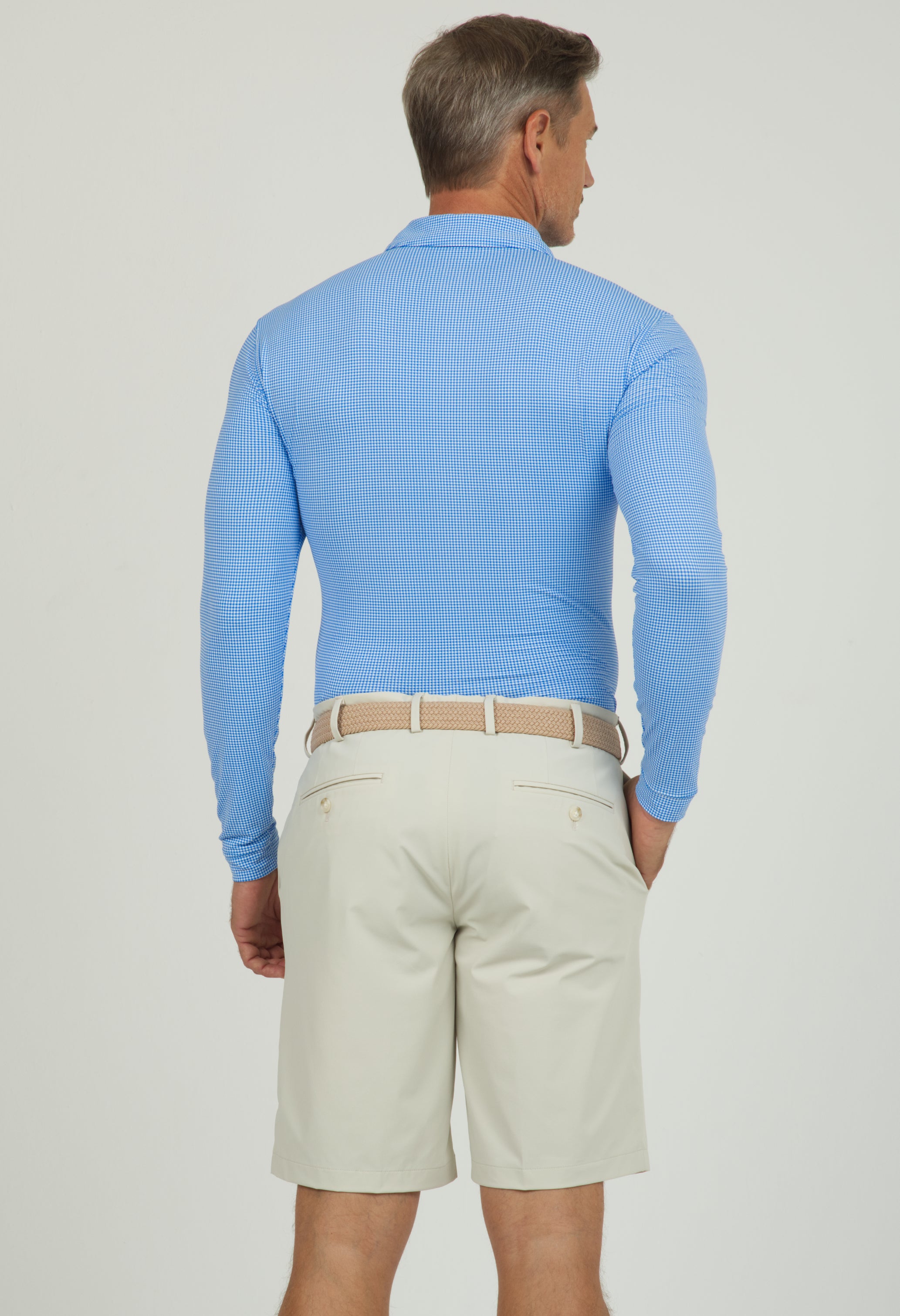 IBKÜL - Mini Check Print Long Sleeve Polo – 95754 (Modern Fit) - Color: Navy/White
