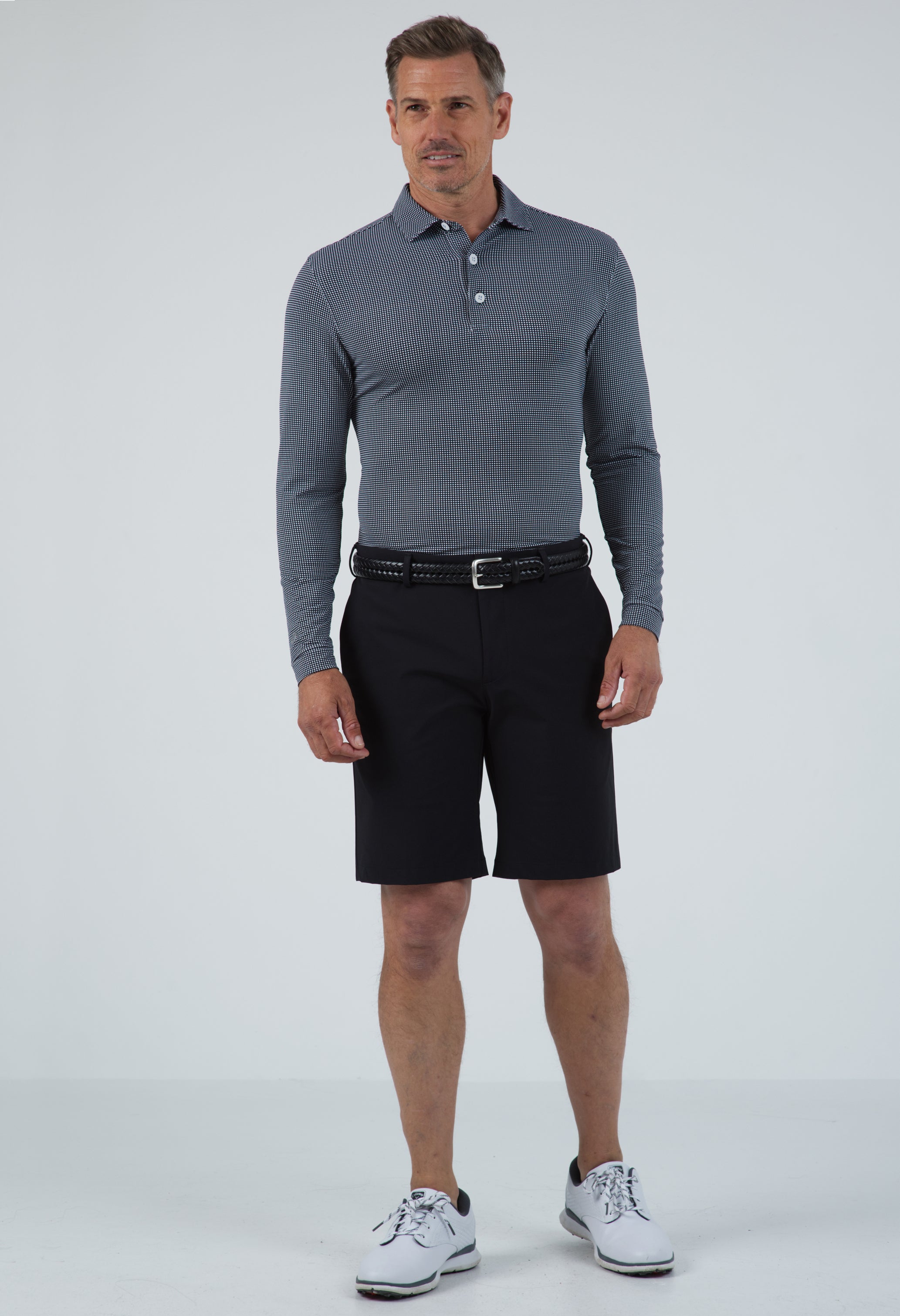 Mini Check Print Long Sleeve Polo (Modern Fit)