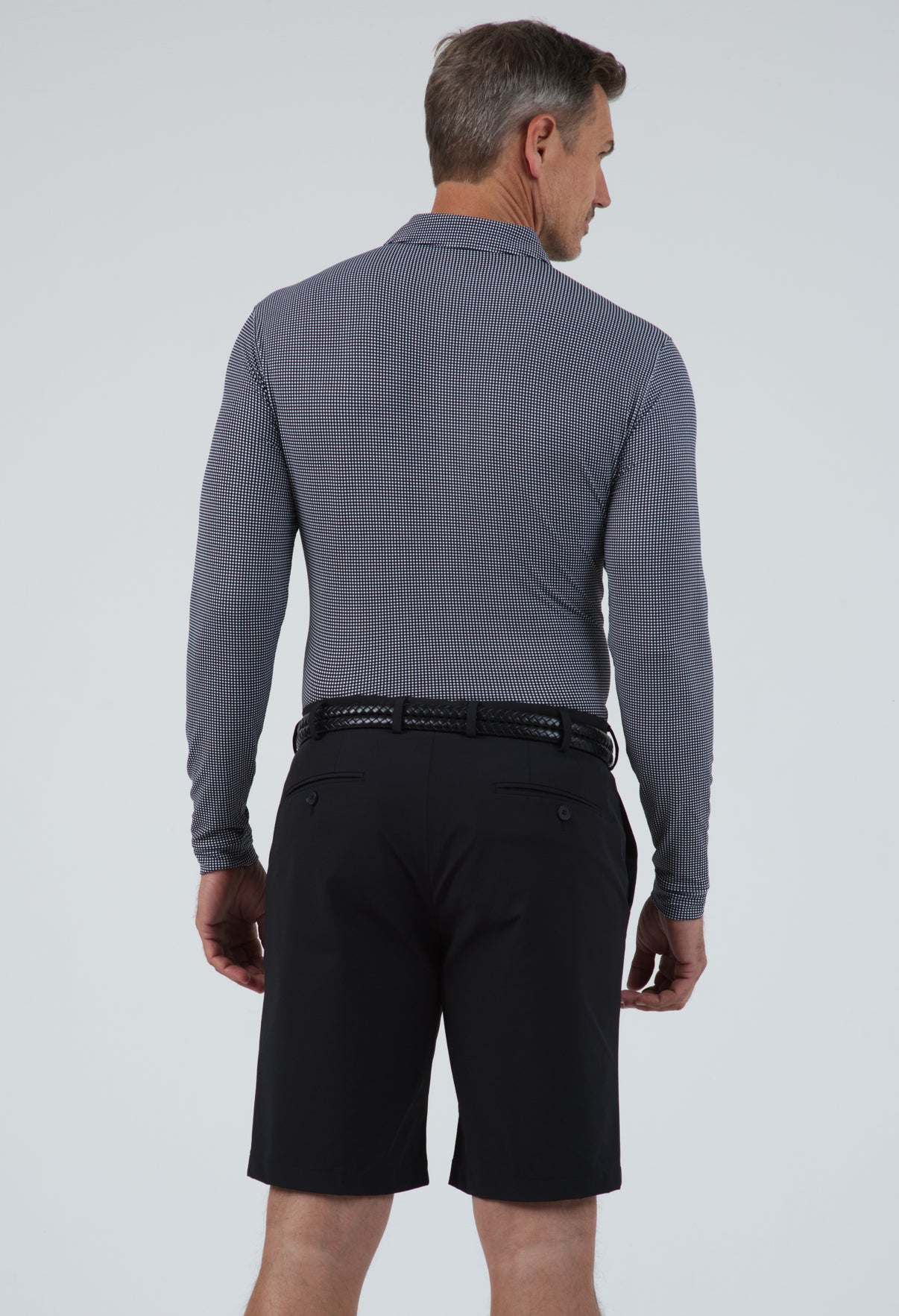 IBKÜL - Mini Check Print Long Sleeve Polo – 95754 (Modern Fit) - Color: Navy/White