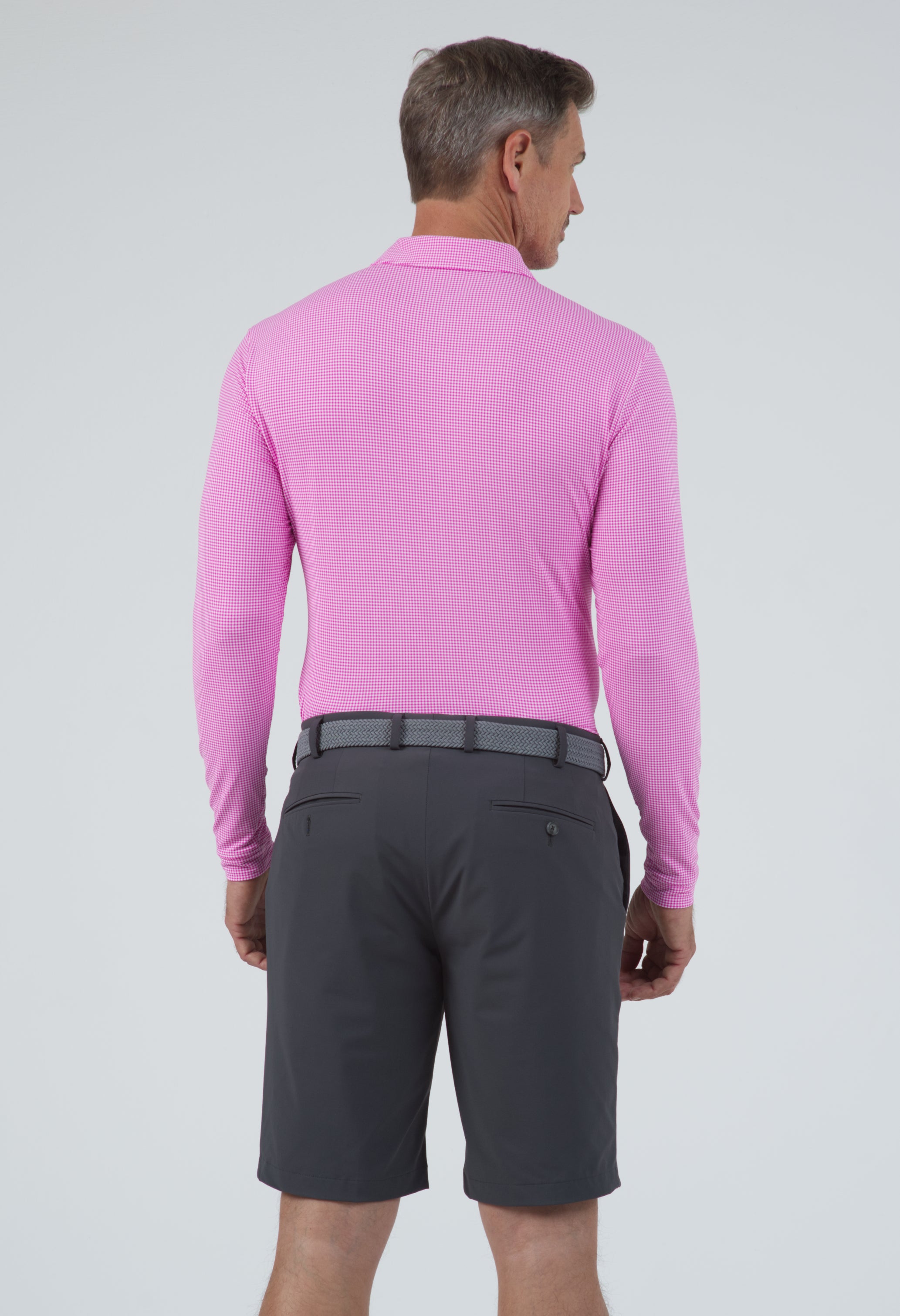 IBKÜL - Mini Check Print Long Sleeve Polo – 95754 (Modern Fit) - Color: Navy/White